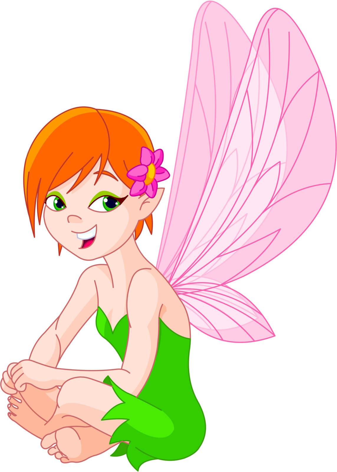 Cute laughing fairy with flower in the hair