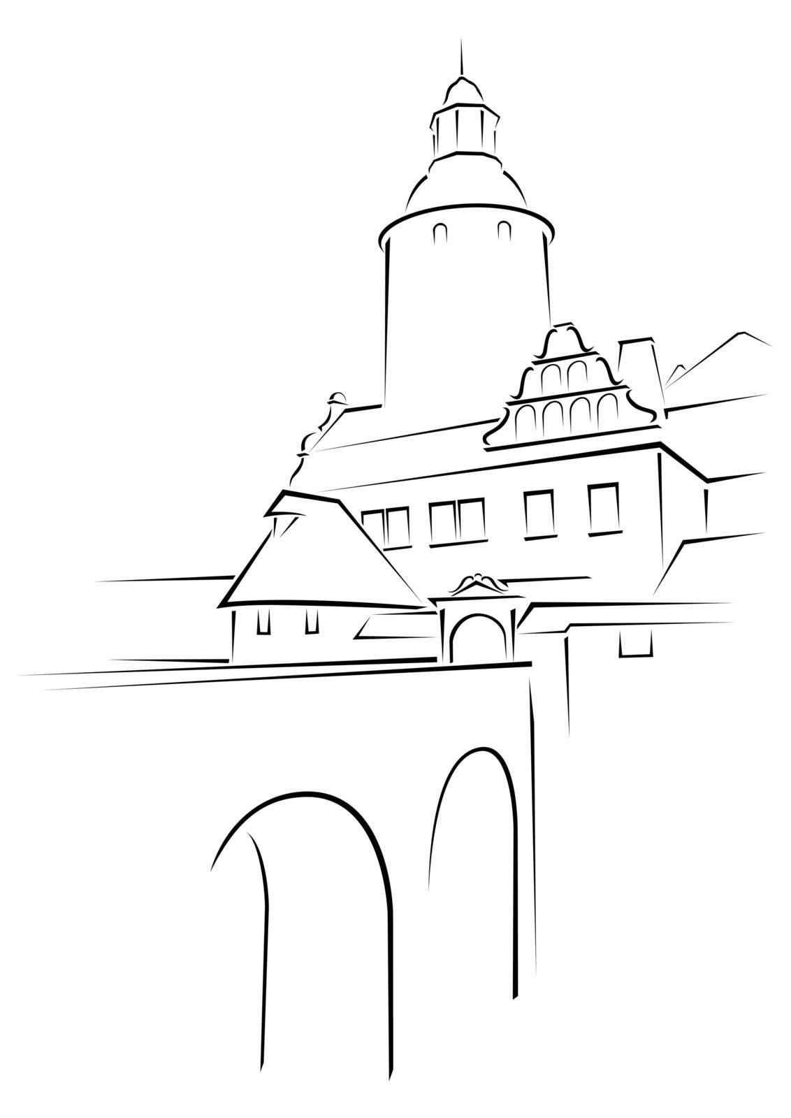Old castle Czocha in Poland on sketch