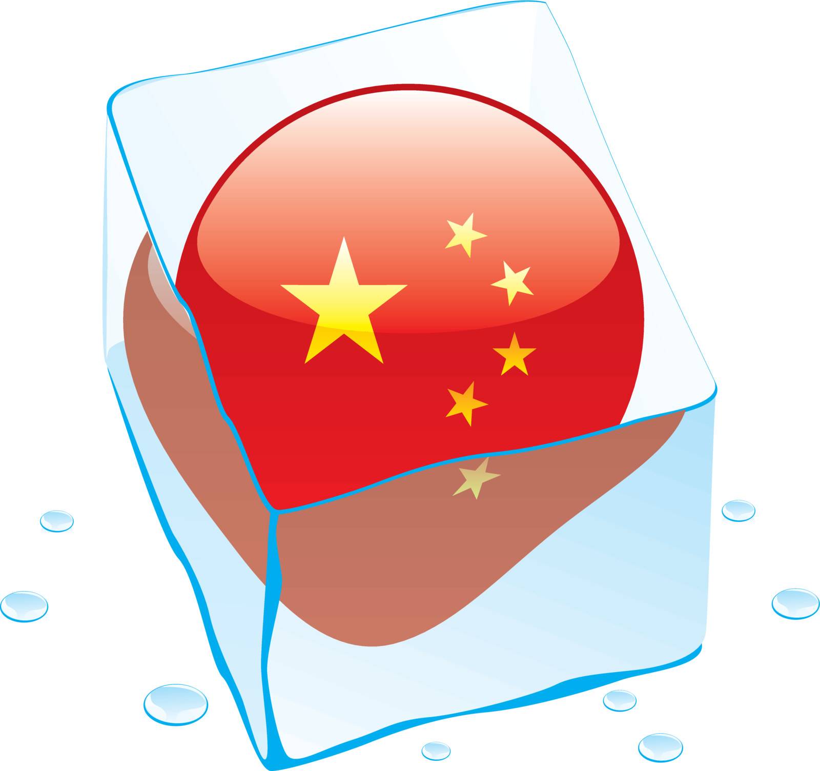 fully editable vector illustration of china button flag frozen in ice cube