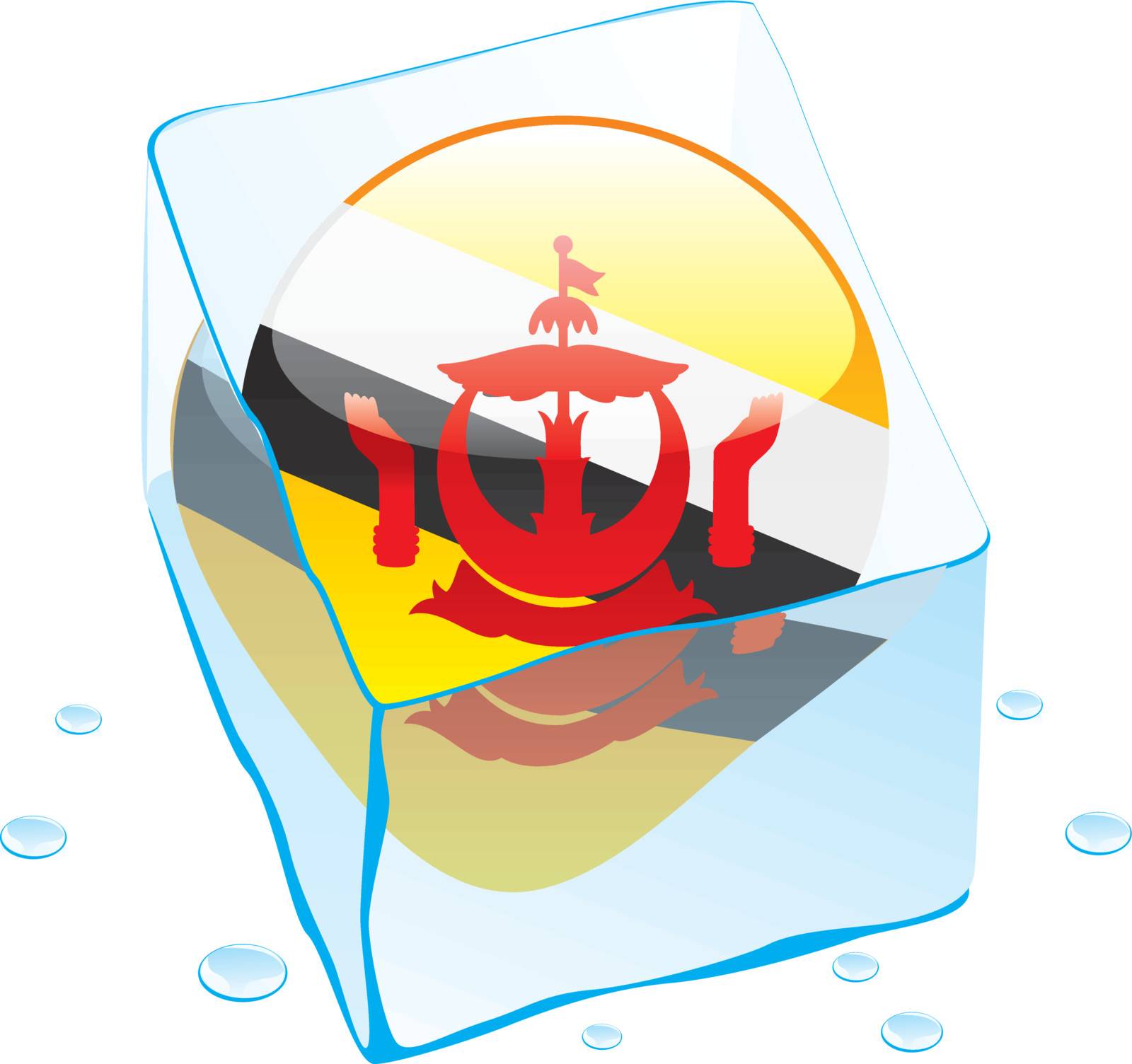 fully editable vector illustration of brunei button flag frozen in ice cube