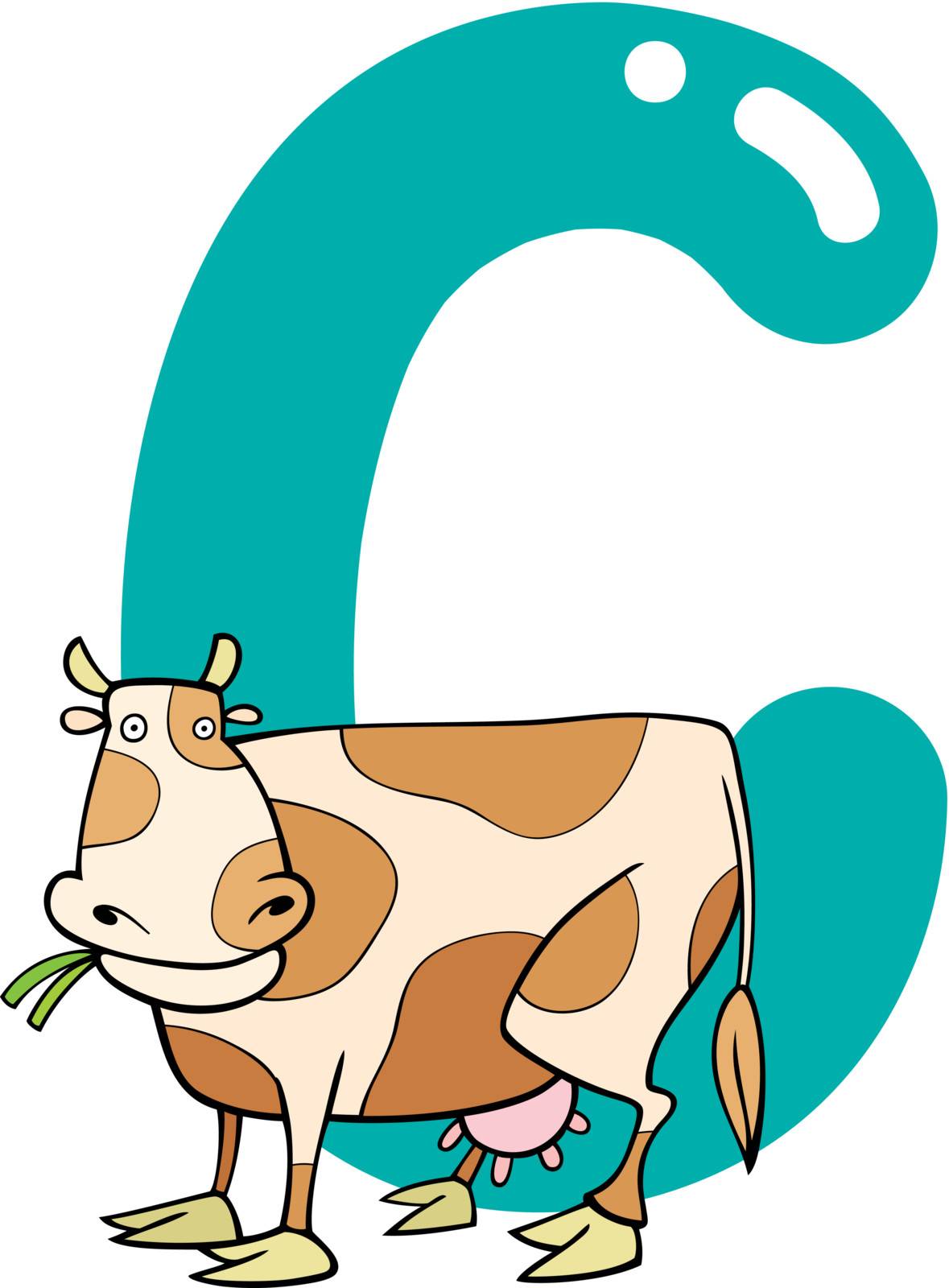 cartoon illustration of C letter for cow