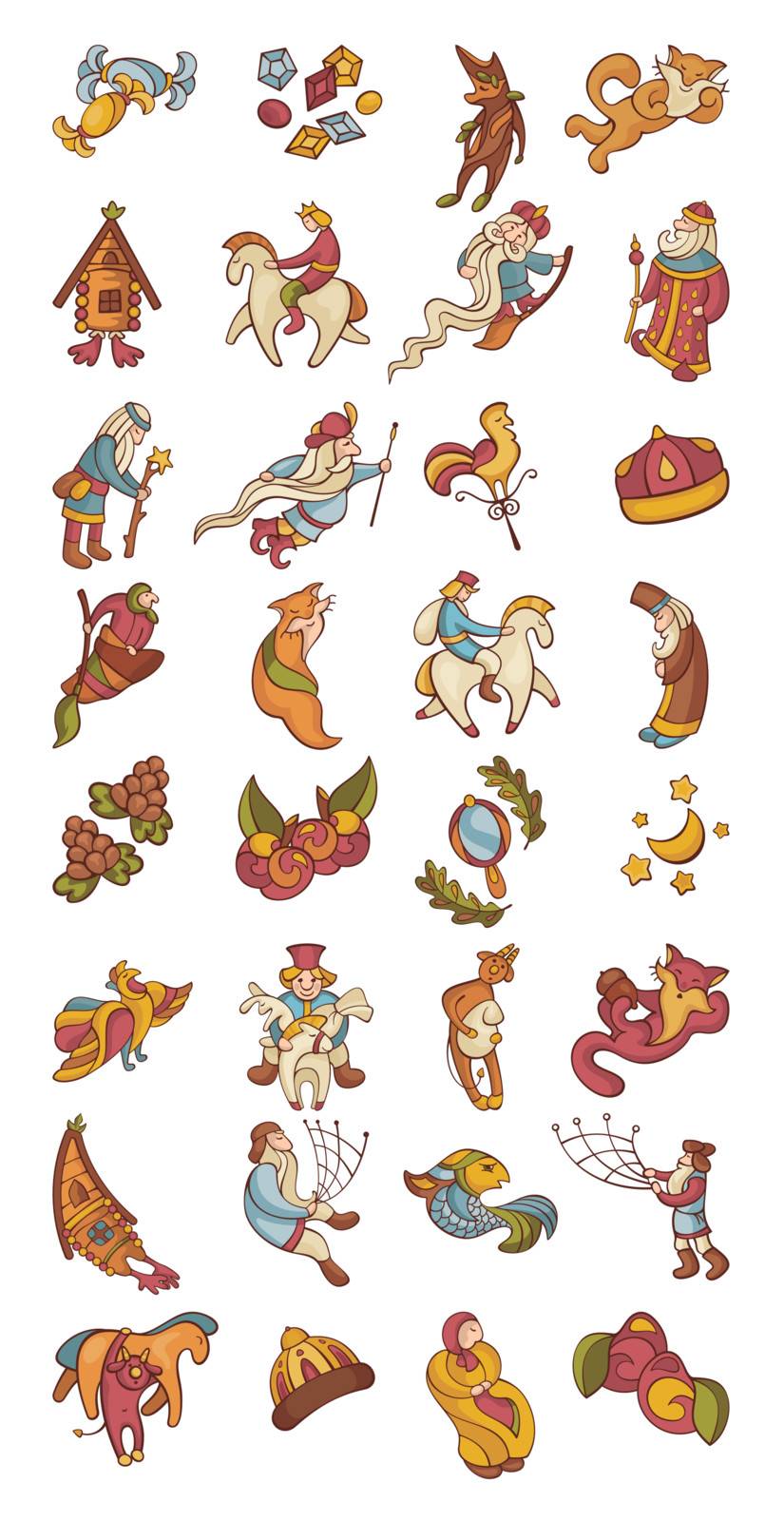 big set of fairytale characters and items vector illustration