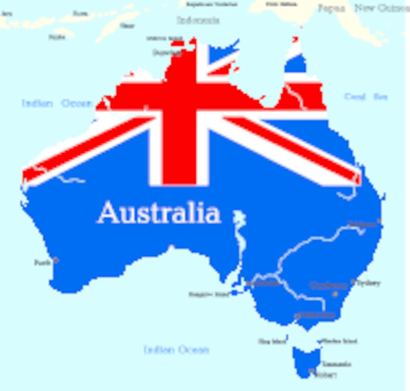 Abstract map of australian continent colored by  national flag