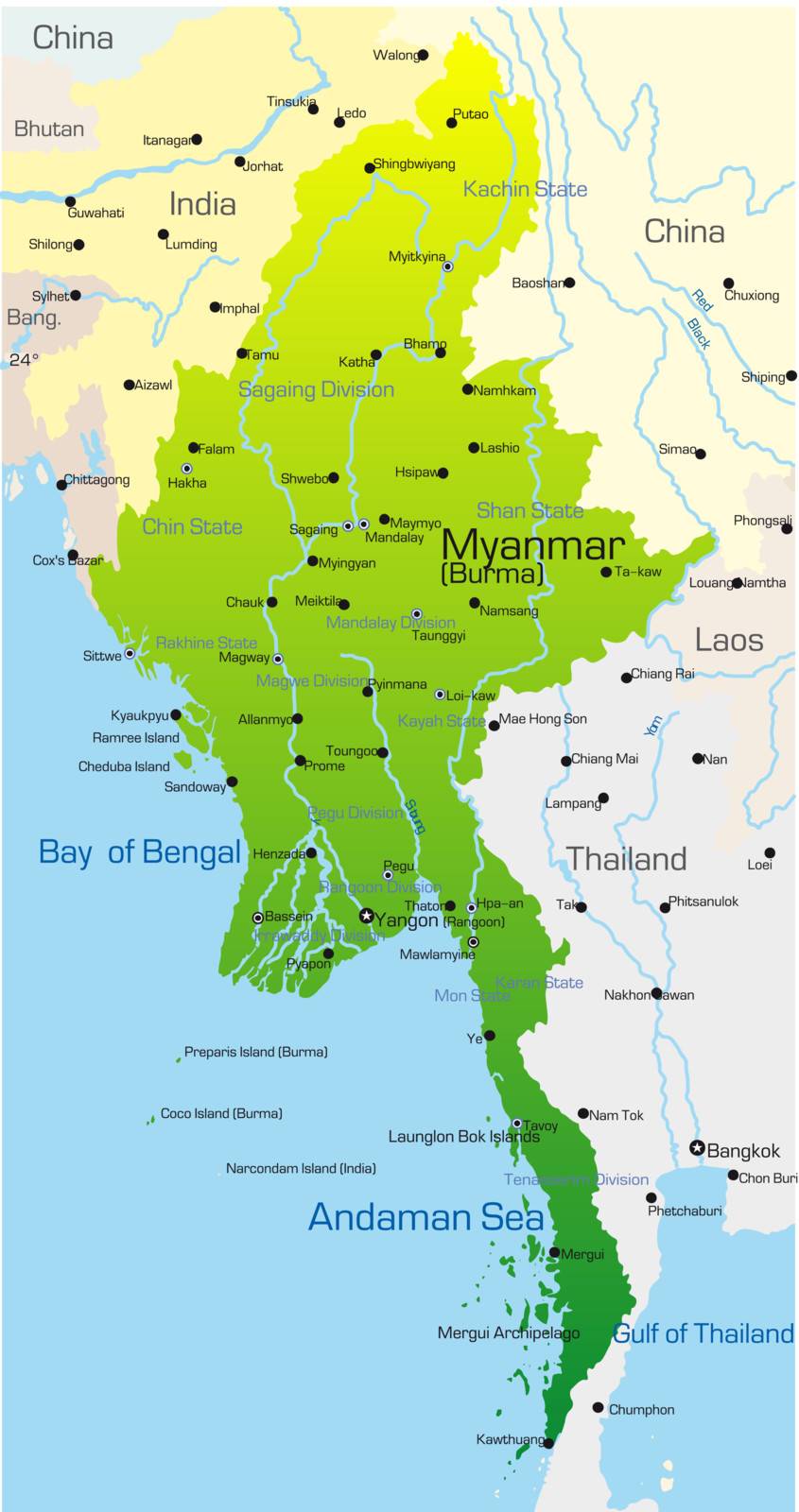 Vector map of Myanmar country