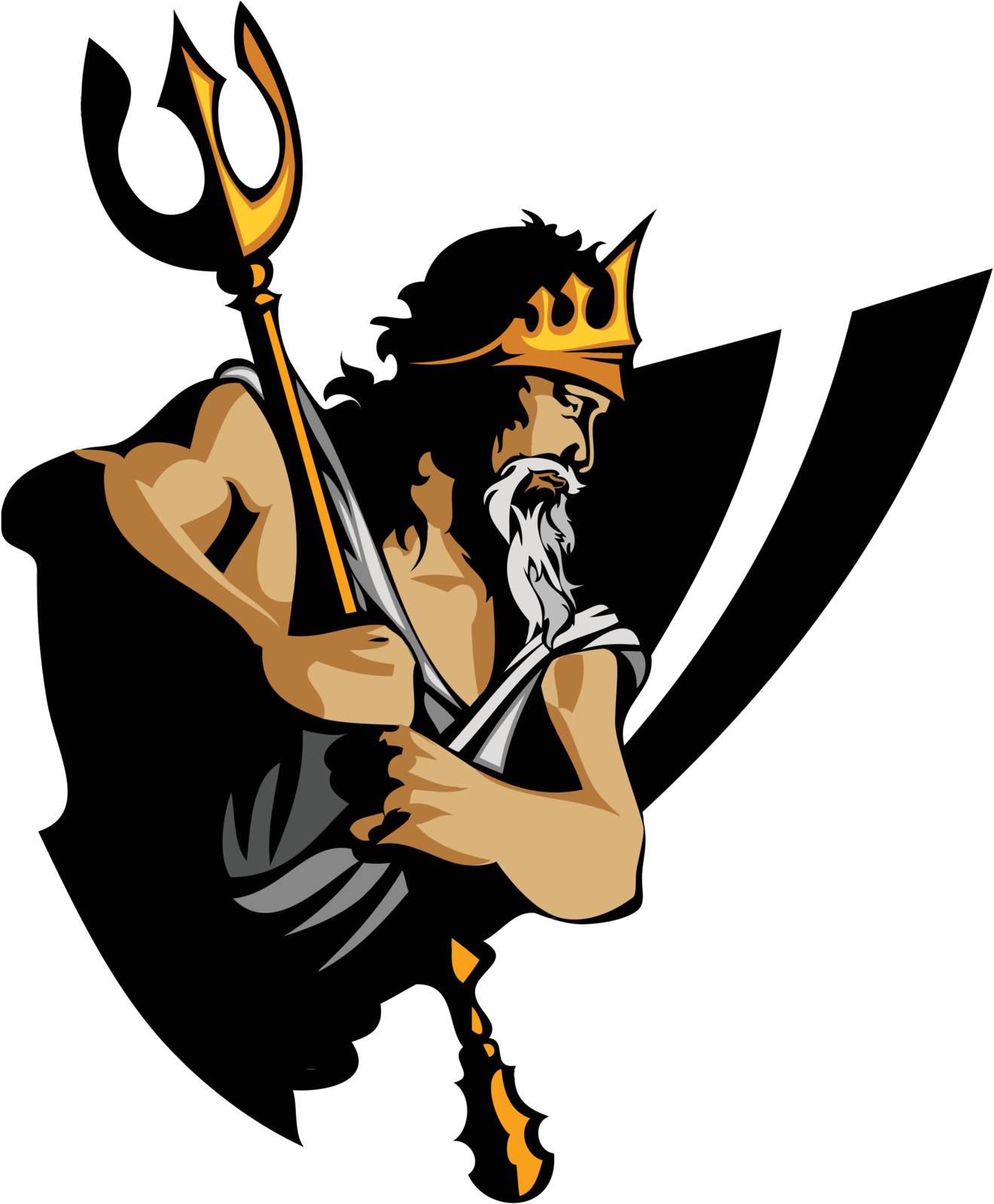 Titan Mascot with Trident and Crown Graphic Vector Illustration by chromaco
