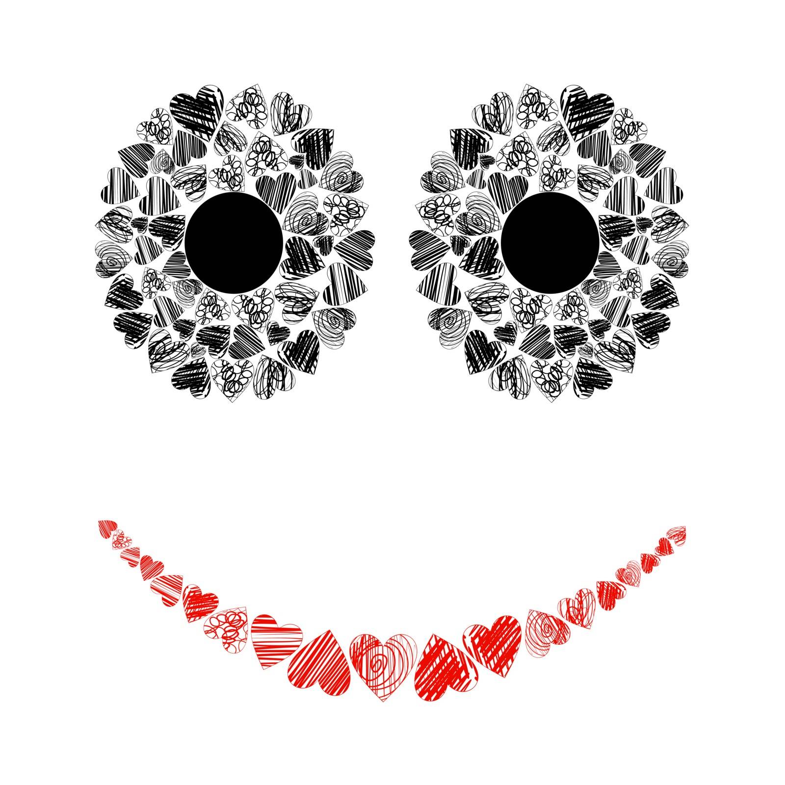 Eyes and a mouth made of hearts. A vector illustration