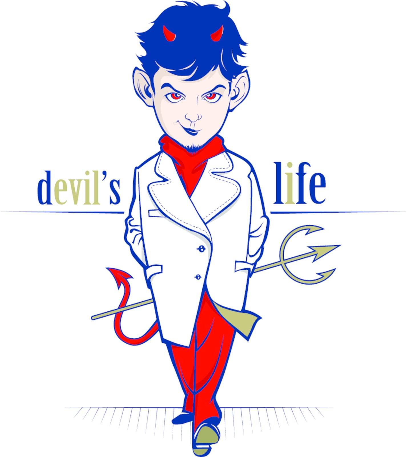 cartoon devil character. walk and smile