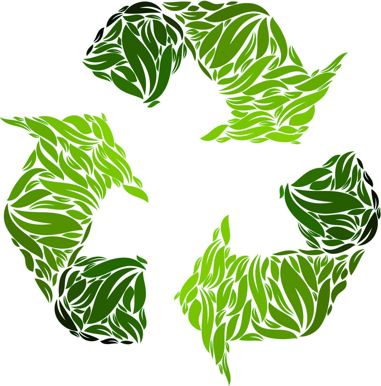 Recyclin symbol made from leaves. Vector illustration.