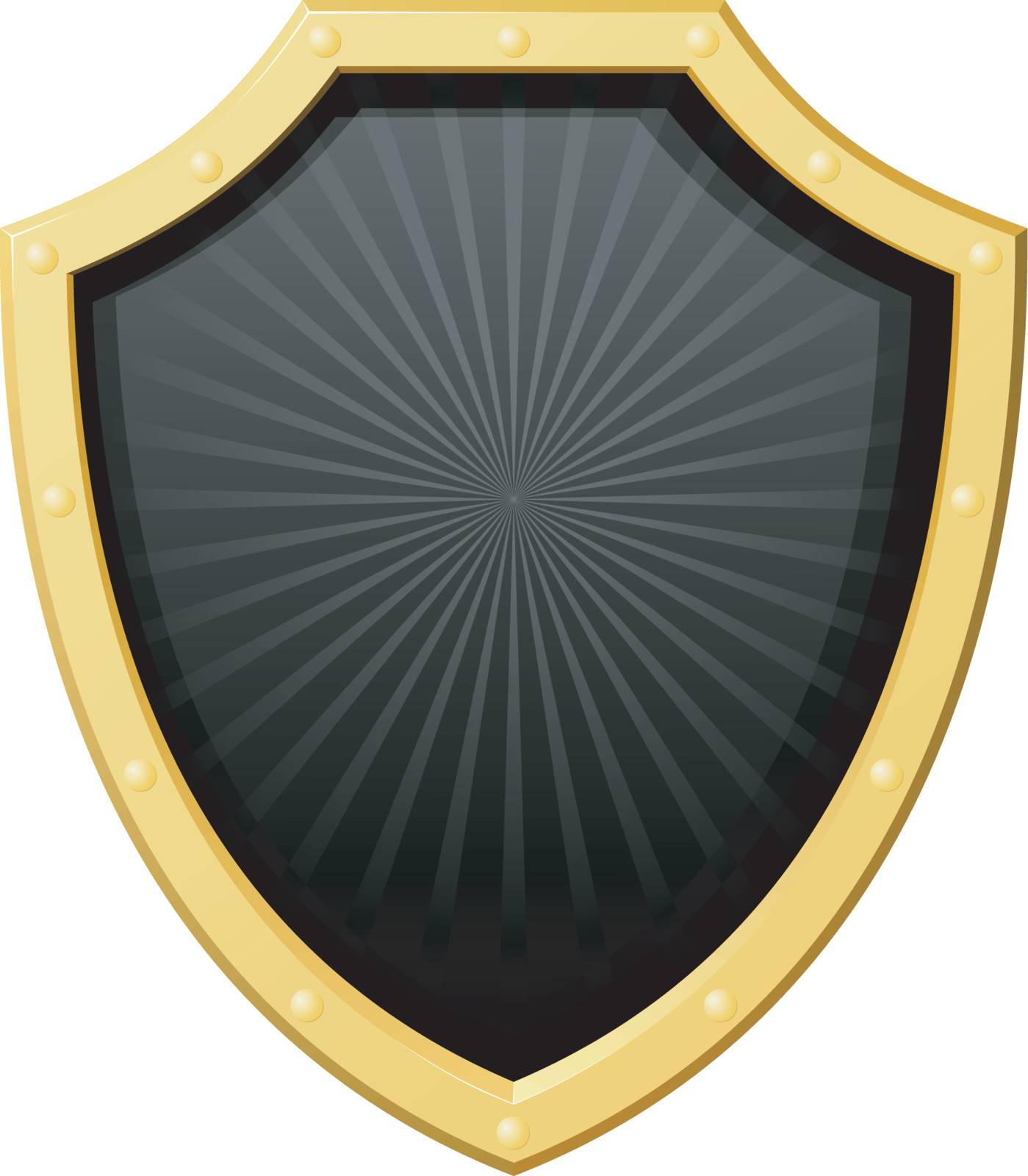 Vector illustration golden shield with a dark background and the rays