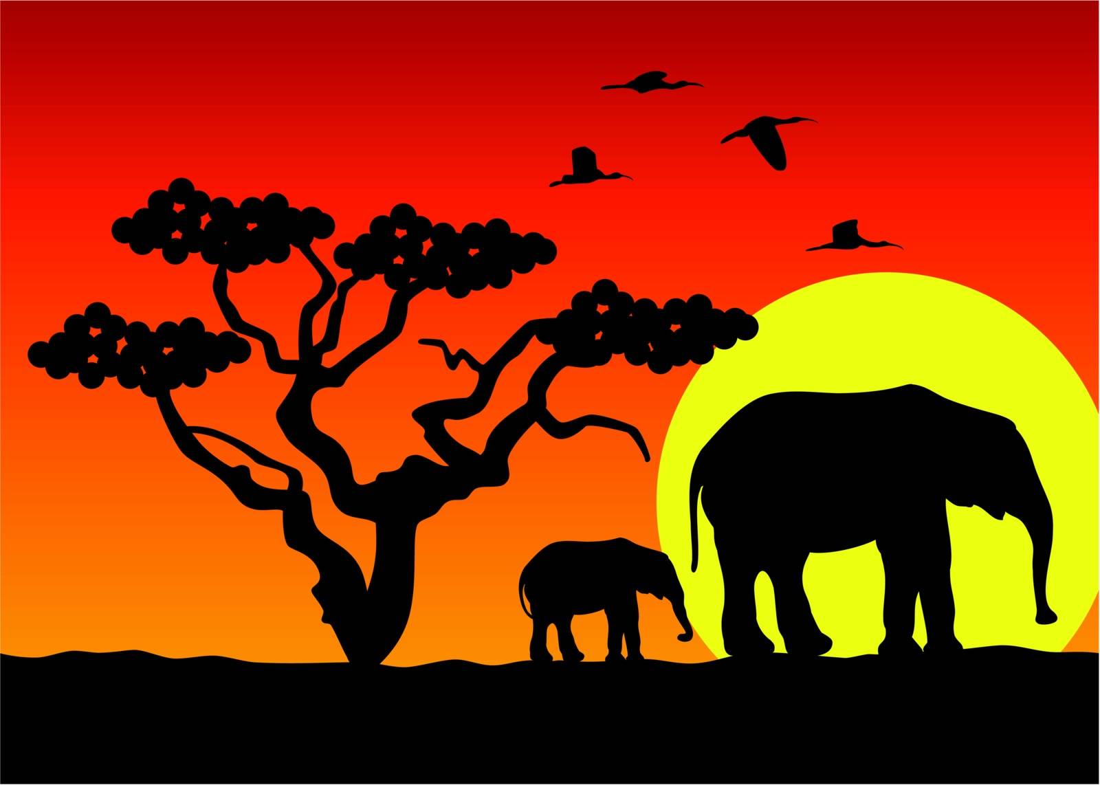 vector illustration of two elephants in africa