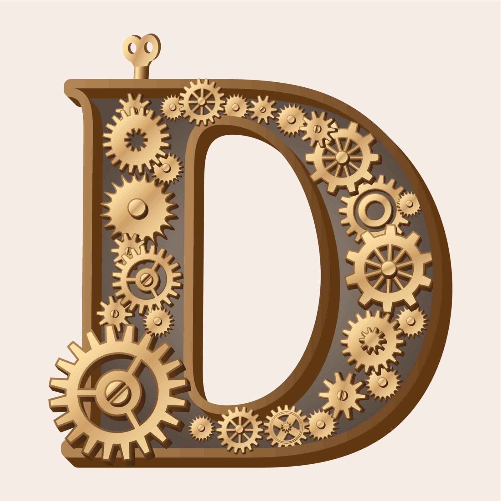 Mechanical alphabet made from gears. Letter d