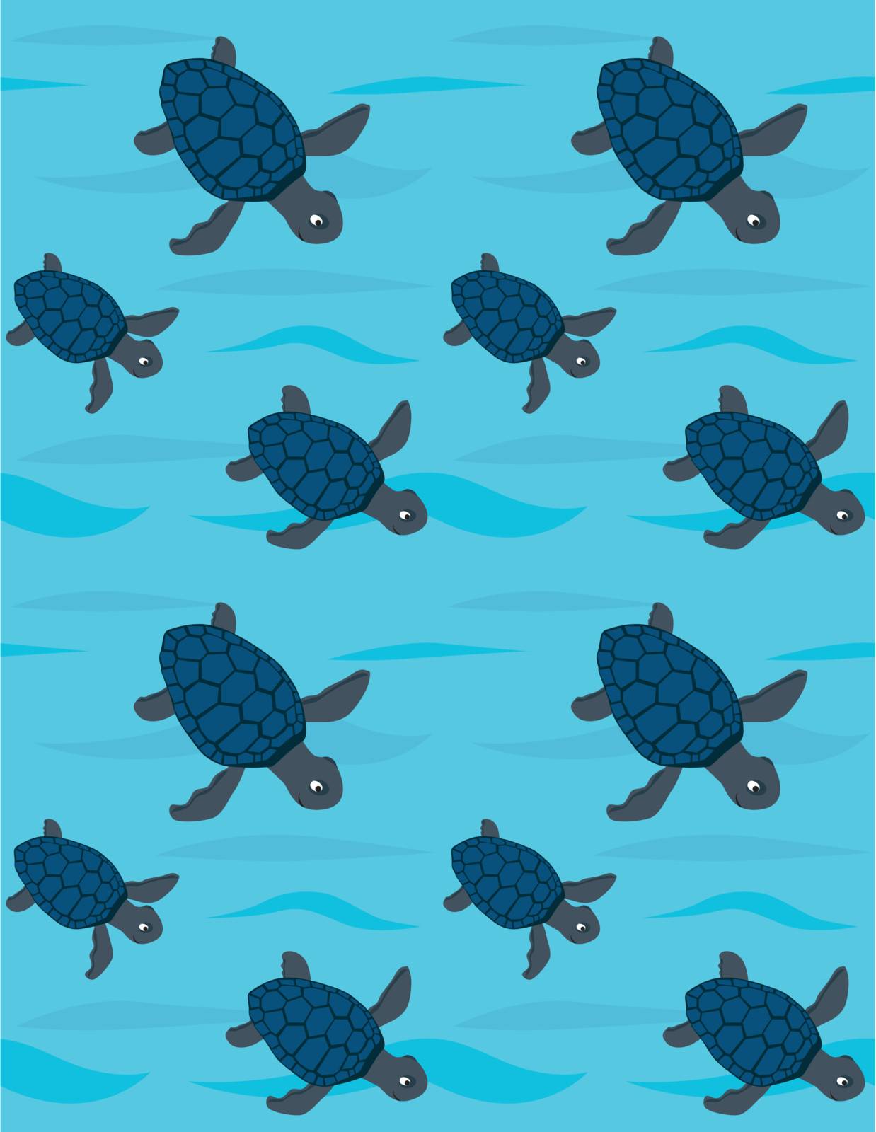 Seamless pattern made of blue sea turtles