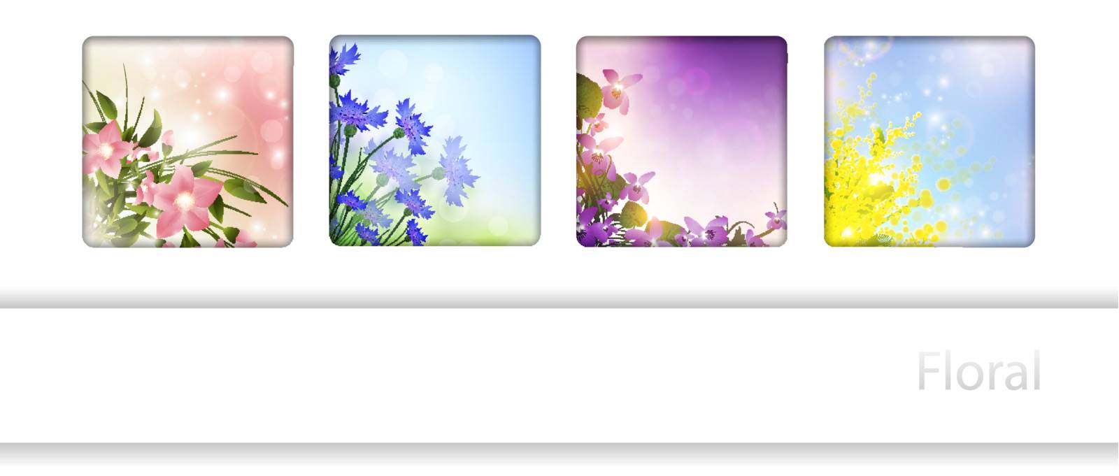 Collection with different flowers in frames, copyspace for your text