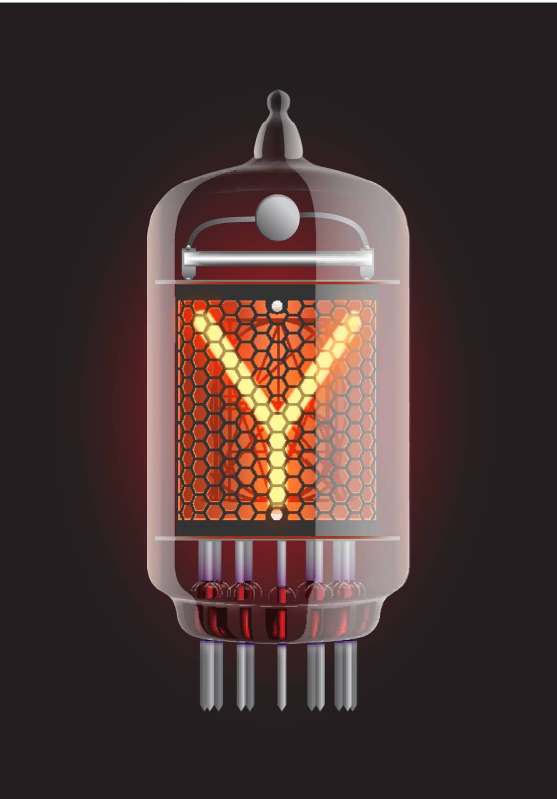 Nixie tube indicator. Letter "Y" from retro, Transparency guaranteed. Vector illustration.