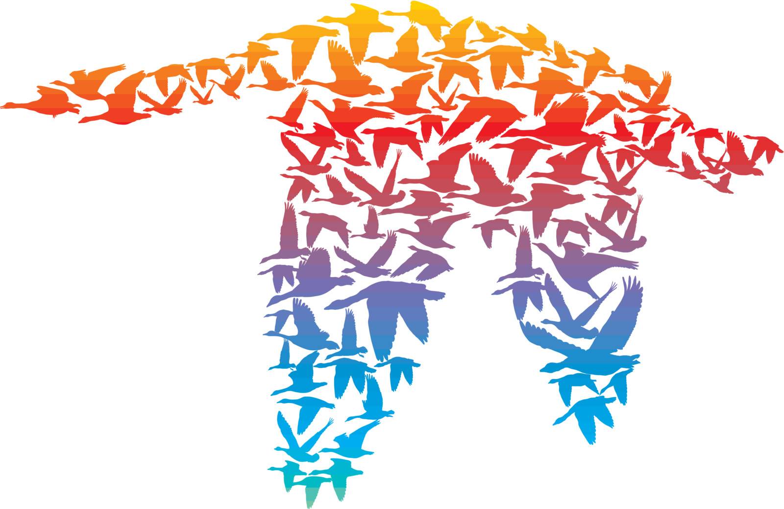 flying geese create a large silhouette of geese, vector illustration