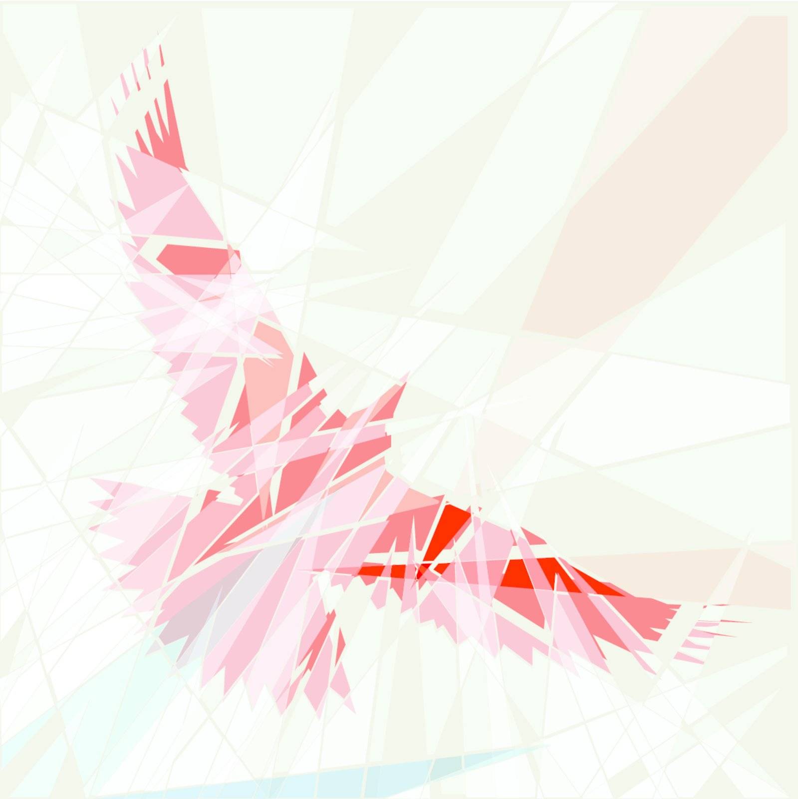 Editable vector illustration of a flying red bird as if seen through shattered glass