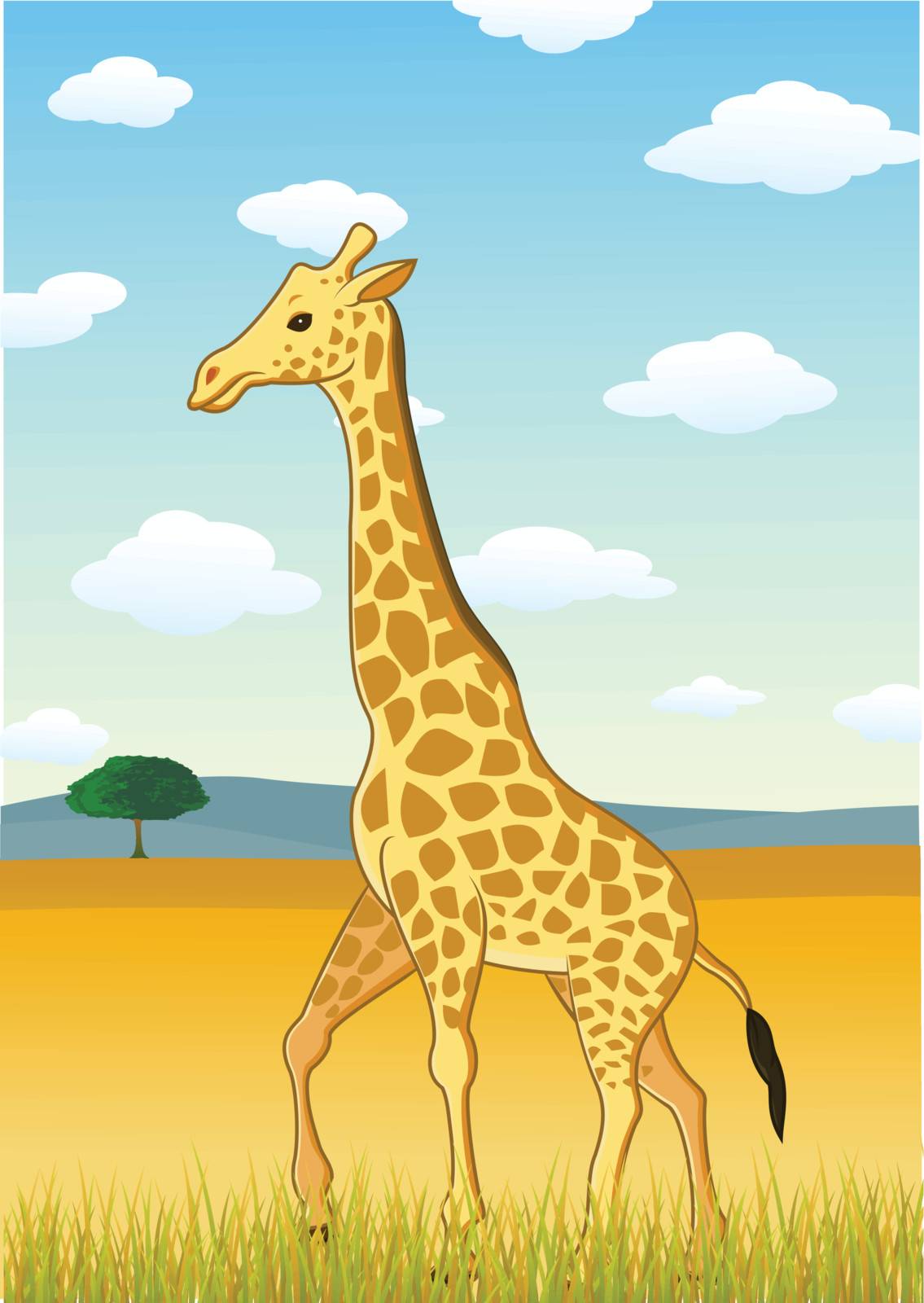 vect0or illustration of Giraffe against savannah landscape