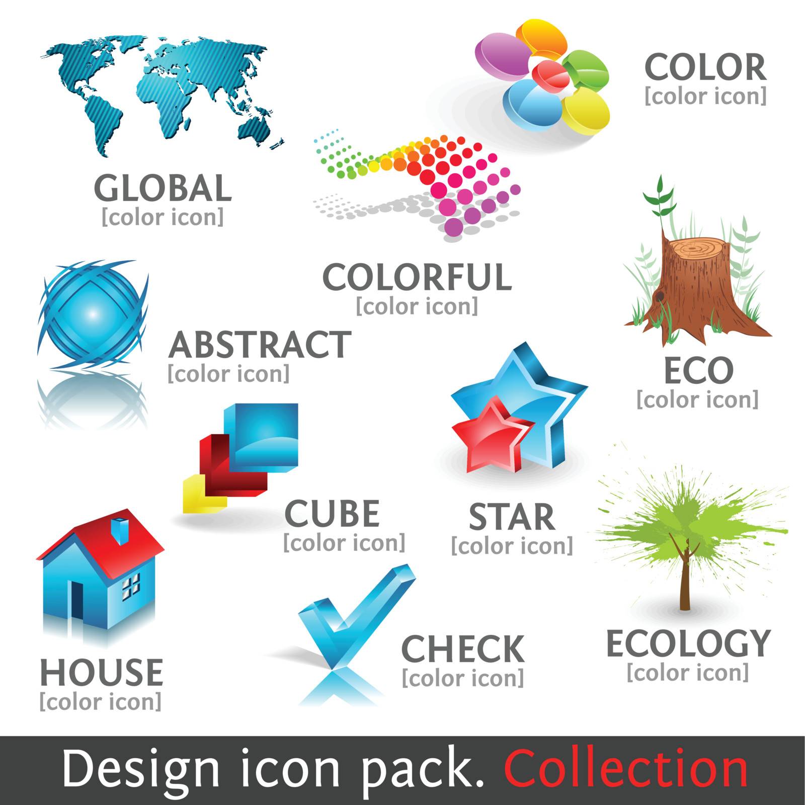 Design 3d color icon set. Collection. Vector high quality icons.