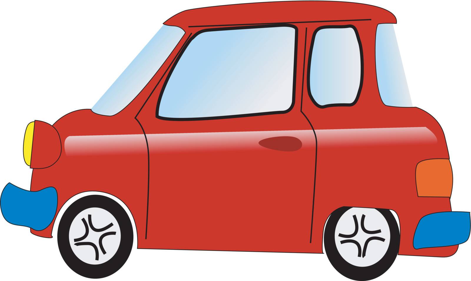 a colored cartoon illustration of a mini car