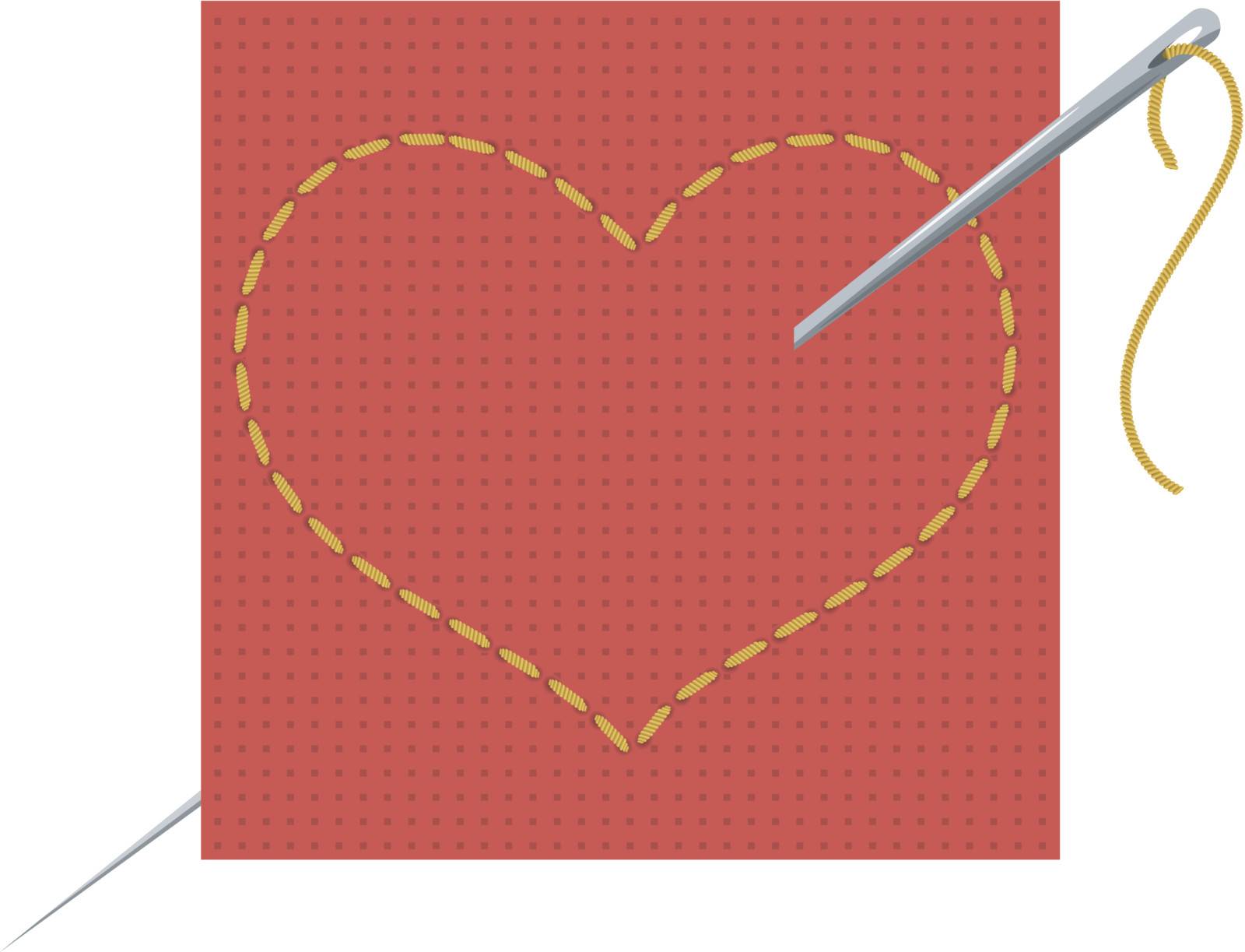 Vector illustration of the heart, needle and thread