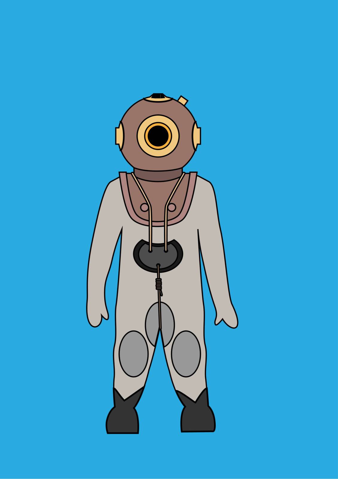 vector illustration of a diver in an old diving suit