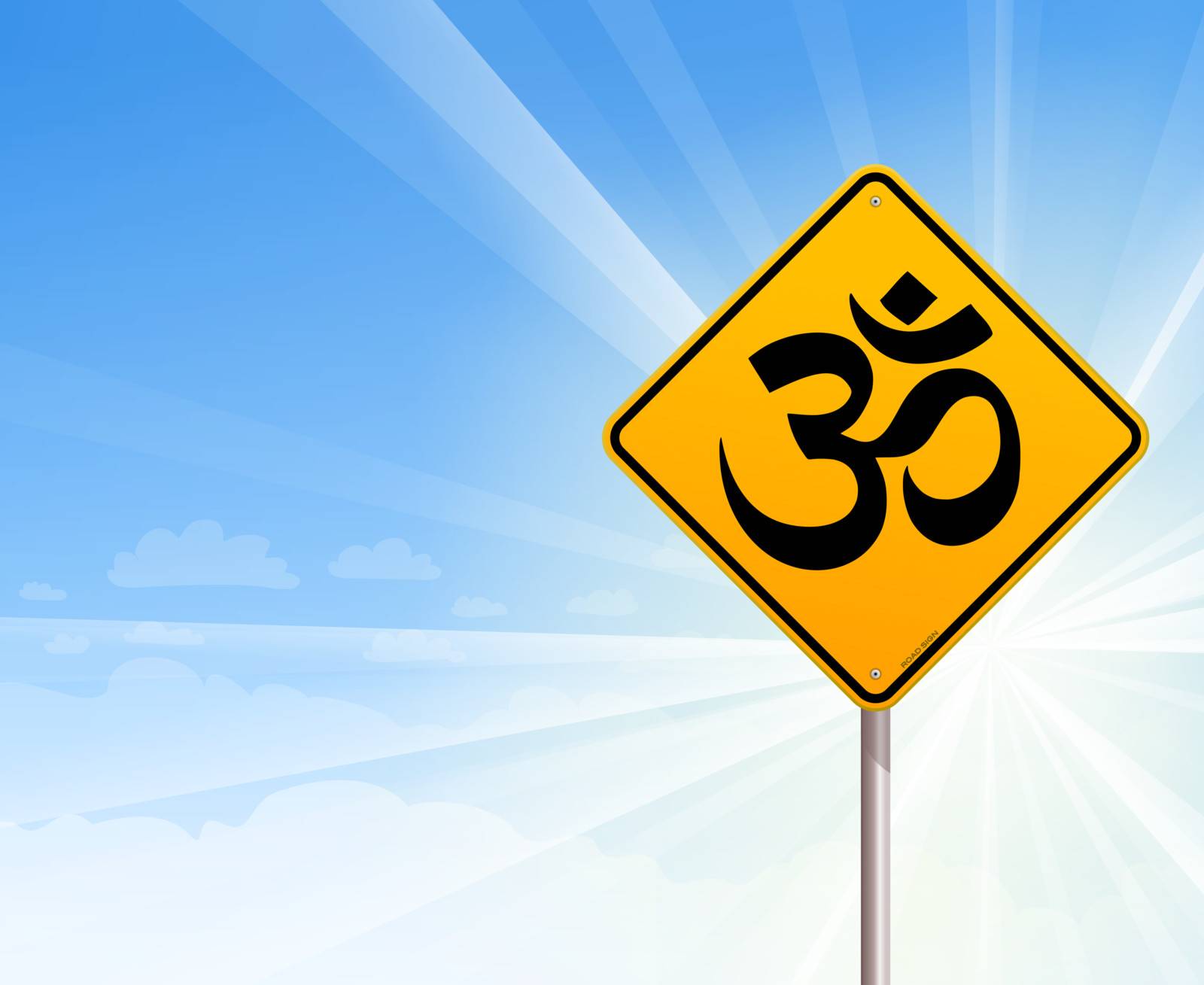 Spiritual symbol on yellow background and with blue sky and sunshine behind