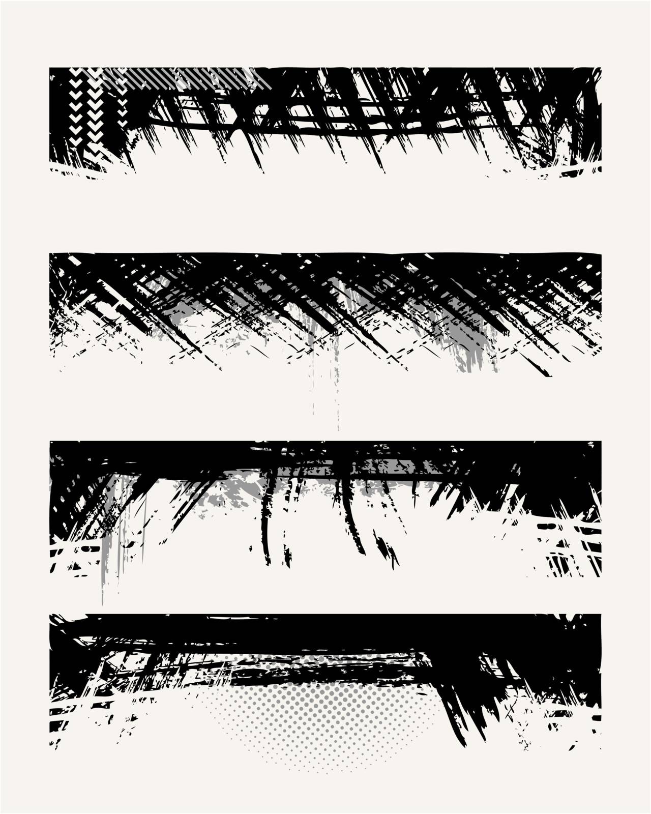 Set of grunge edges. Vector illustration in black color.