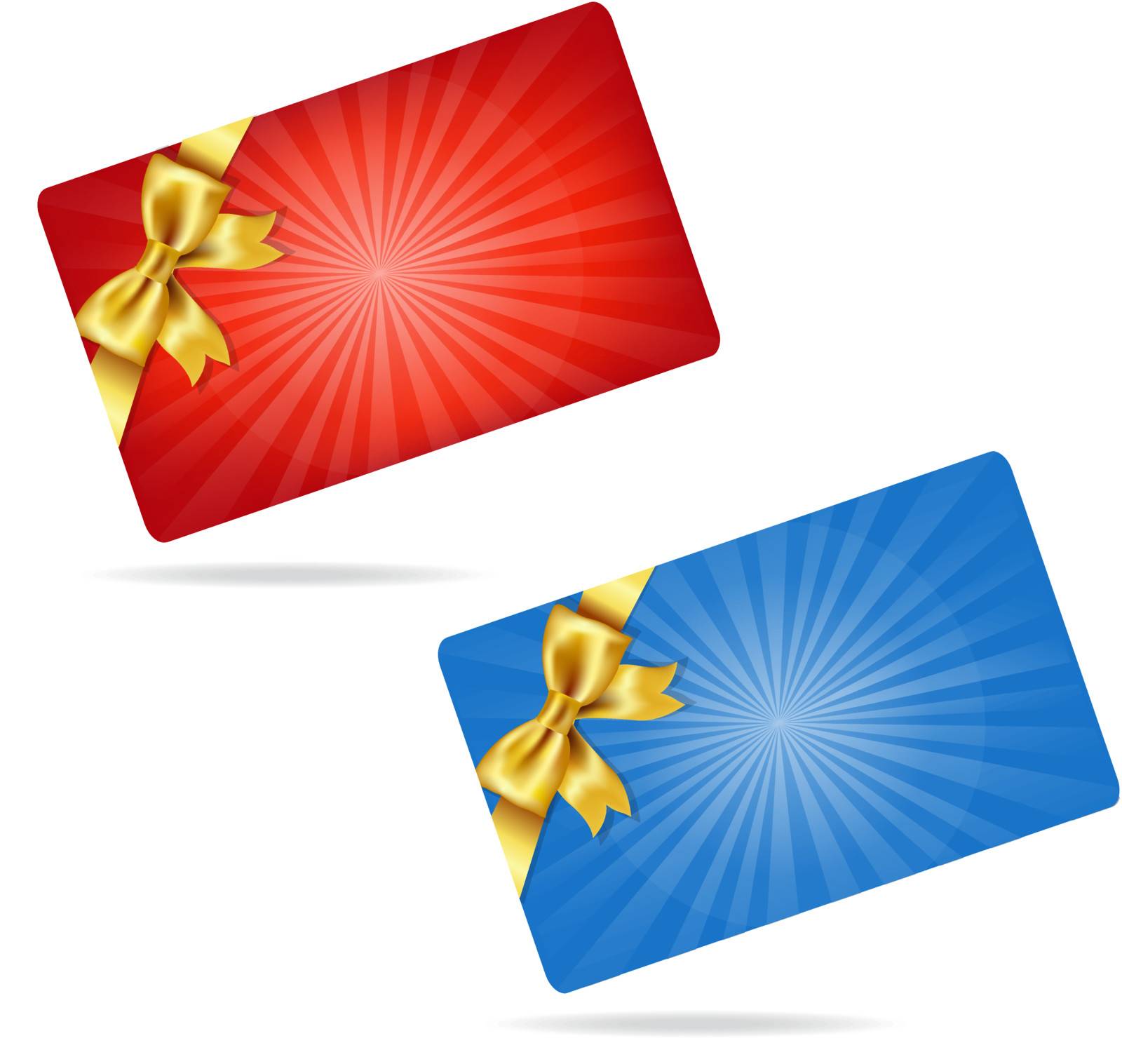 Gift Cards With Gift Golden Bows, Isolated On White Background, Vector Illustration