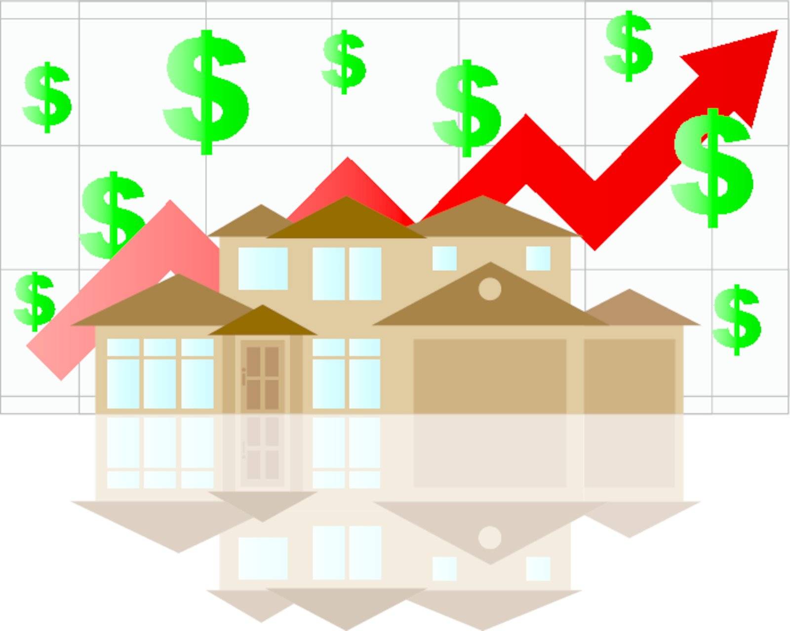 Home Value Rising Chart with House Arrow Dollar Signs Graph Illustration