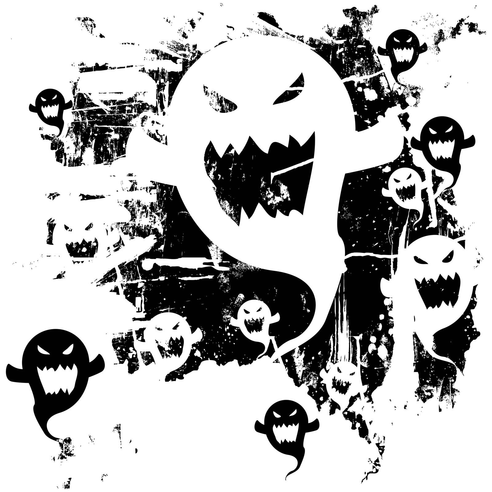 Scary ghost background. Distressed, grunge look. Ghost can also be used as a separate icon.