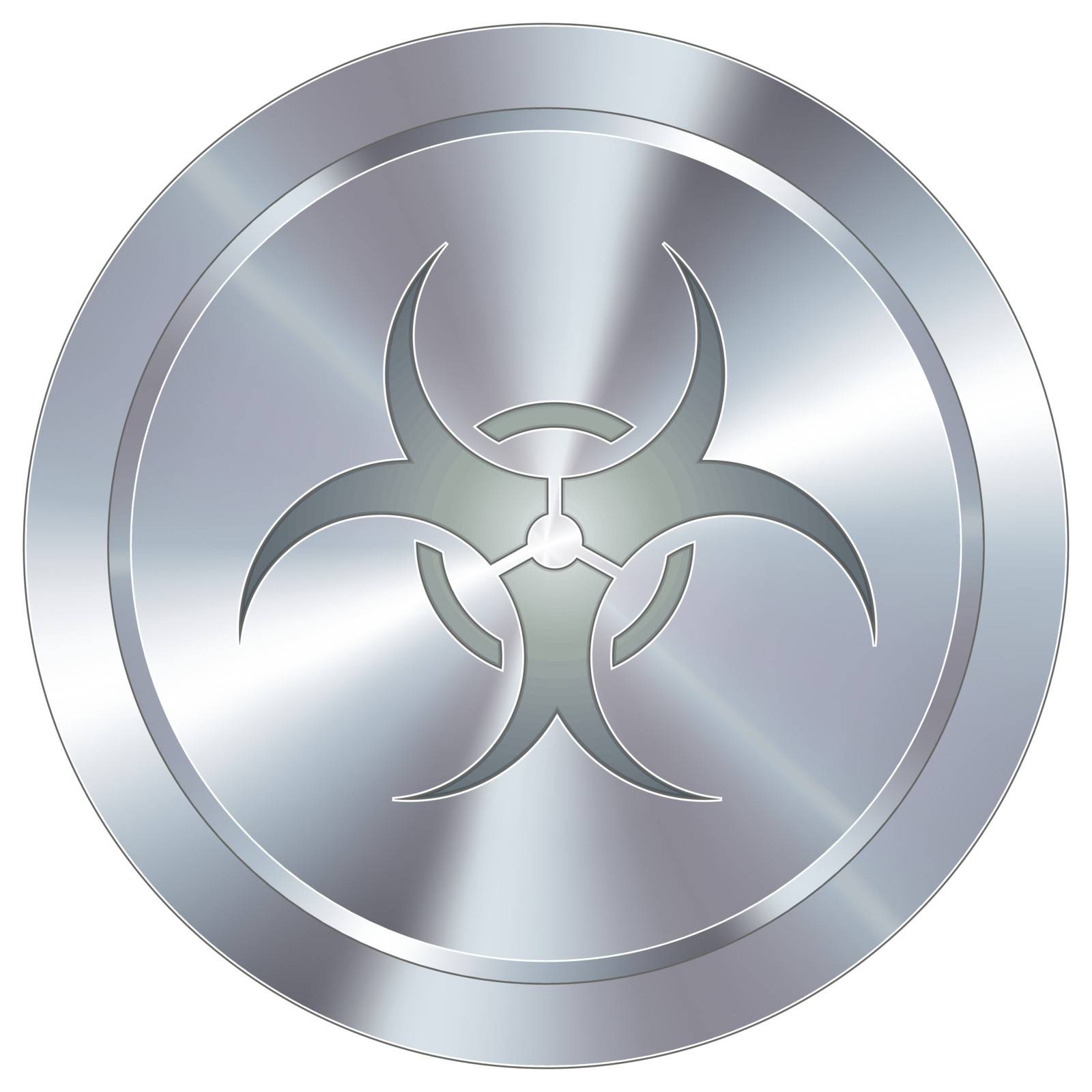 Biohazard warning icon on round stainless steel modern industrial button