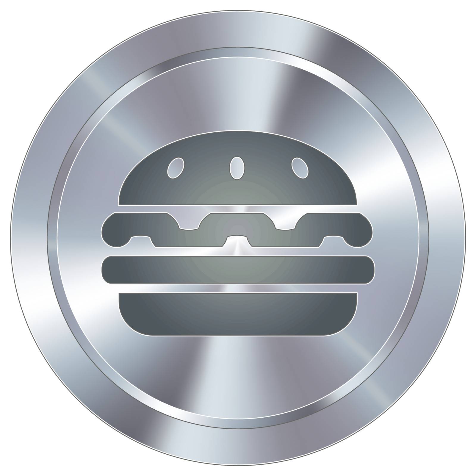Hamburger icon on round stainless steel modern industrial button