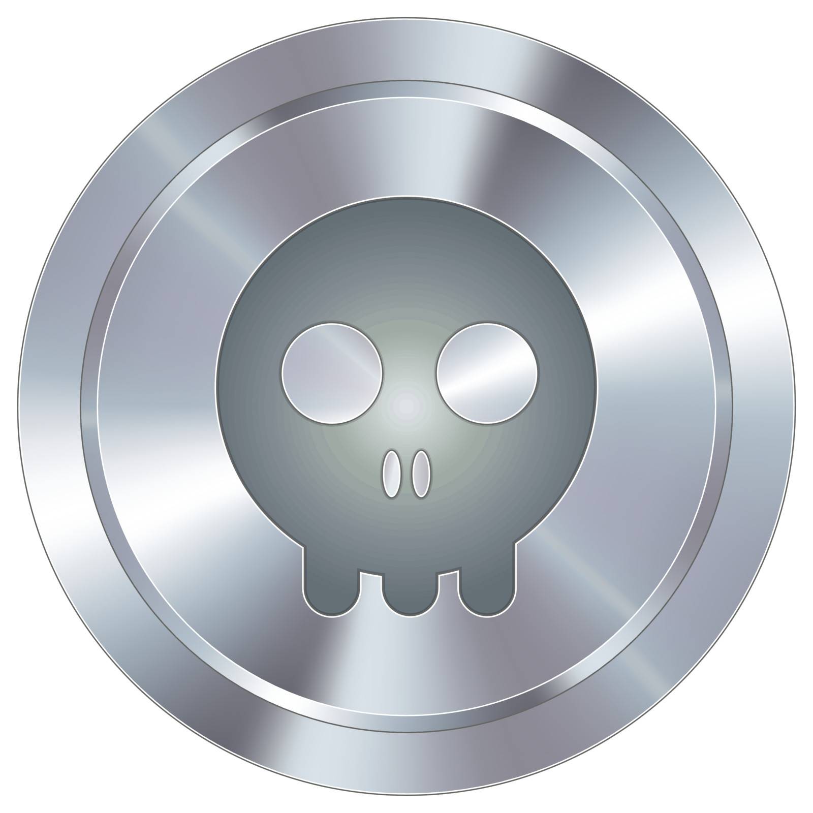 Skull icon on round stainless steel modern industrial button