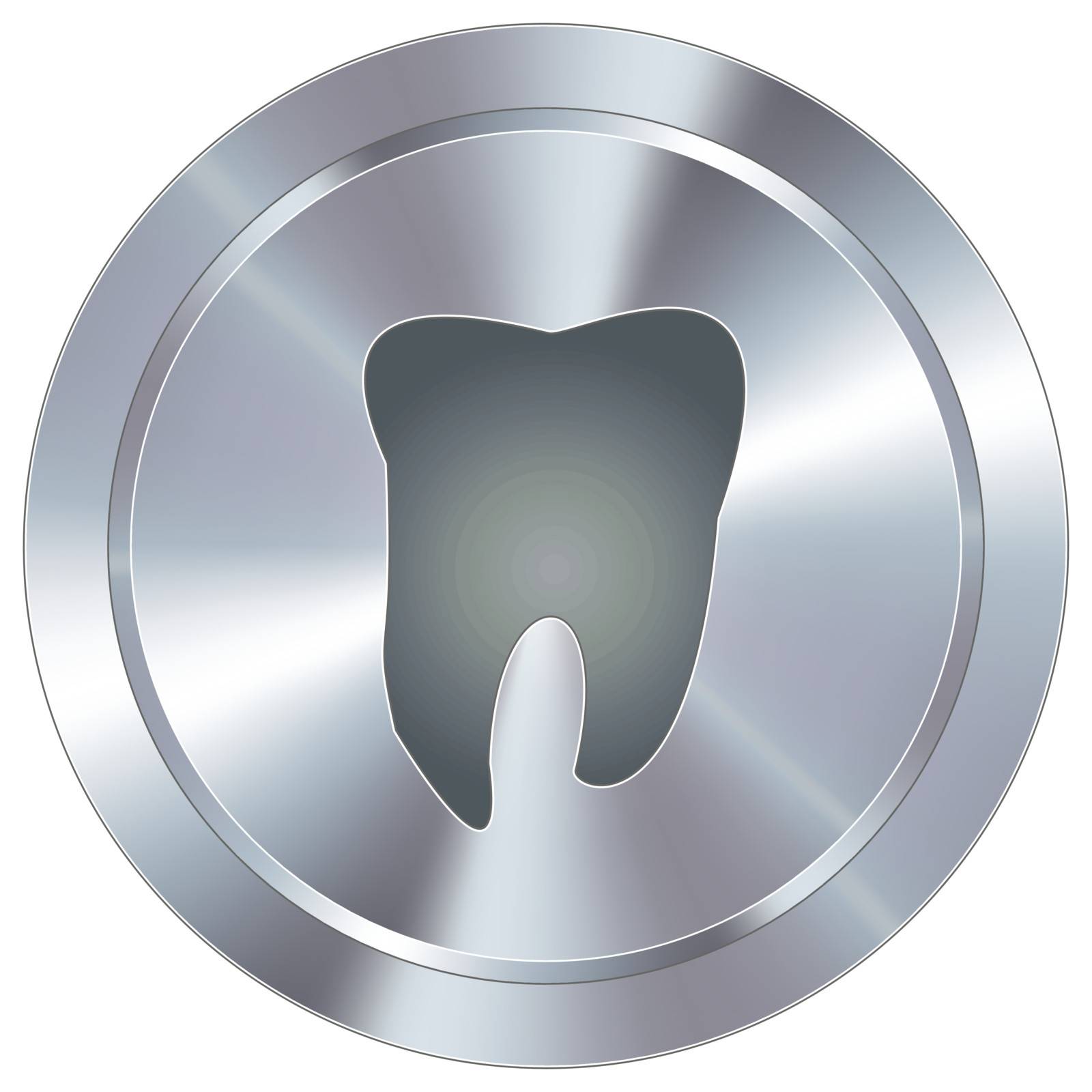 Tooth or dentist icon on round stainless steel modern industrial button