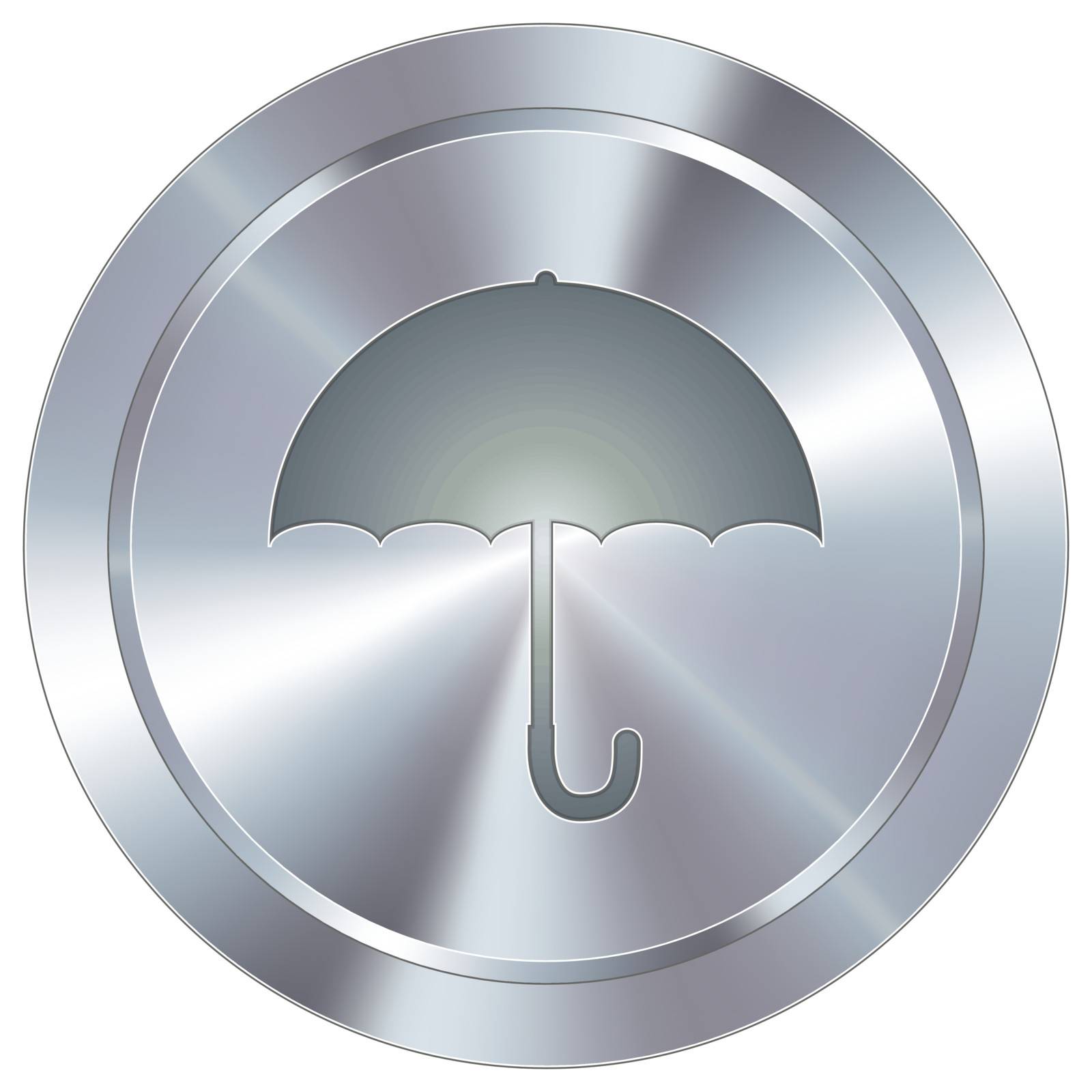 Umbrella or protection icon on round stainless steel modern industrial button