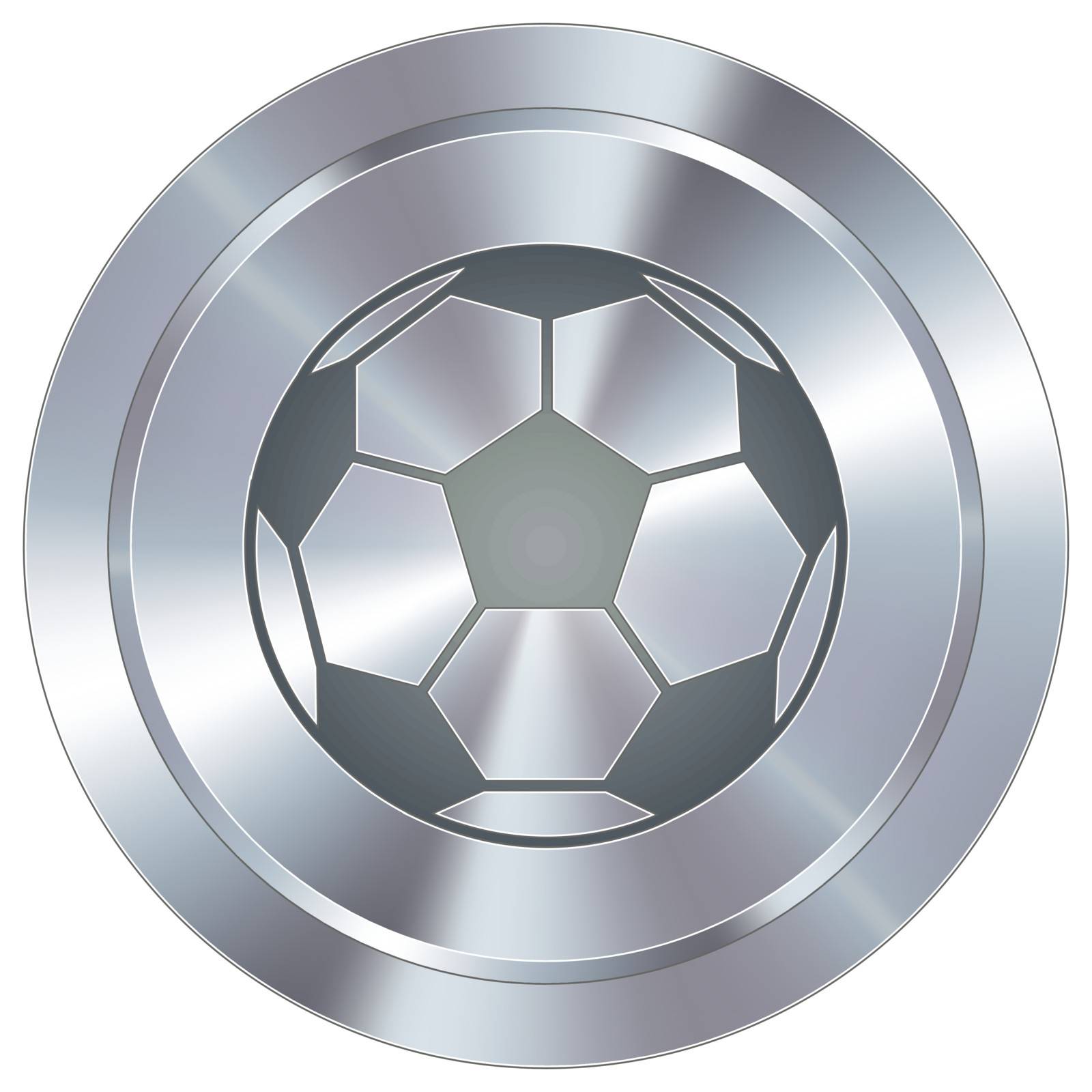 Soccer sport icon on round stainless steel modern industrial button