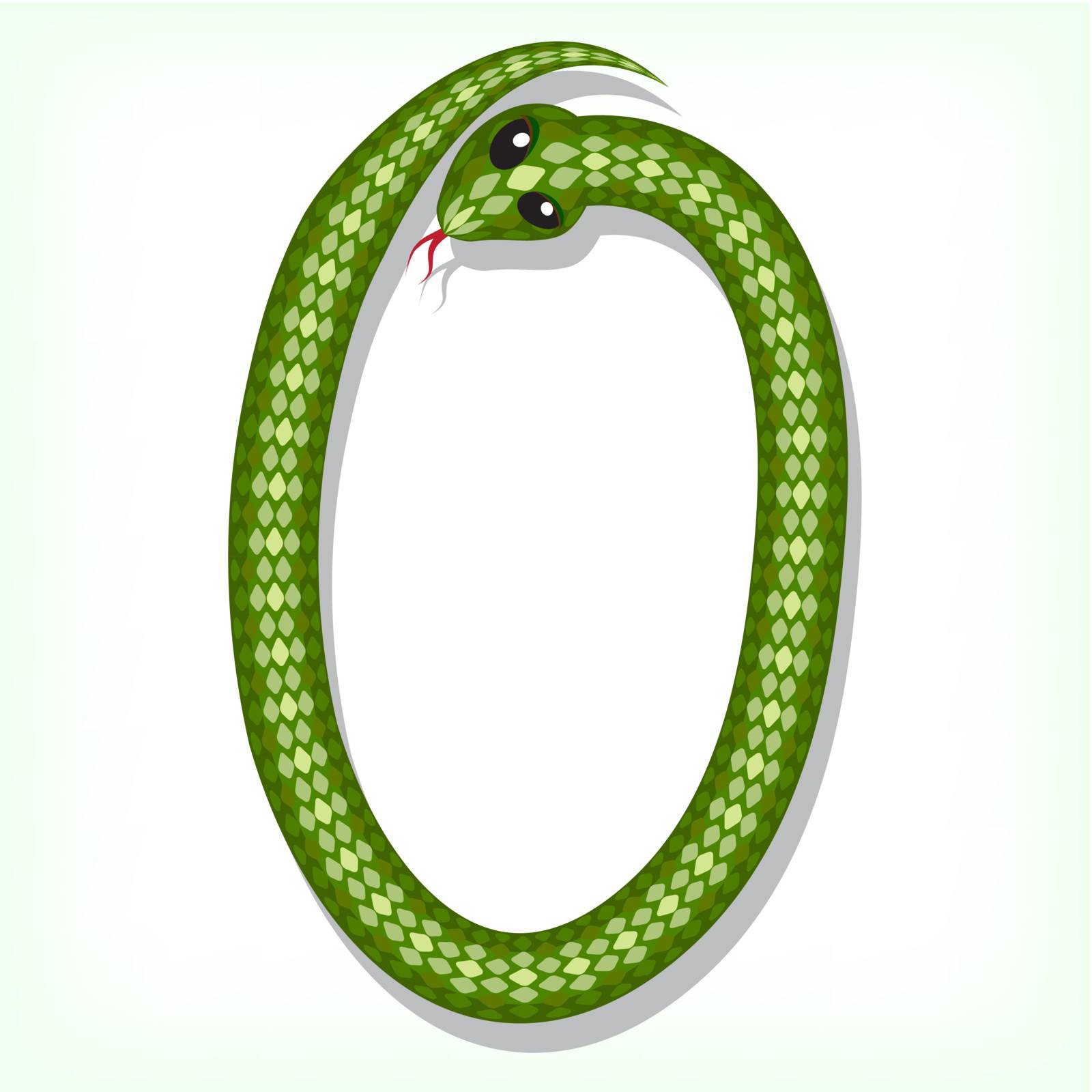 Font made from green snake. Digit 0
