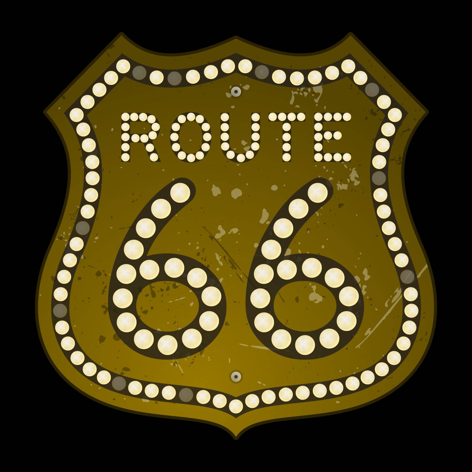 Illustration of historic roadsign with lights and numbers 66
