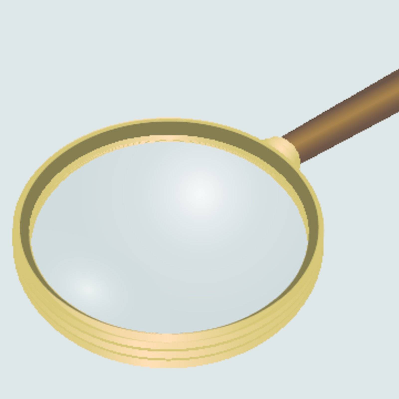 Antique magnifying glass in a frame of yellow materialla. Vector illustration.