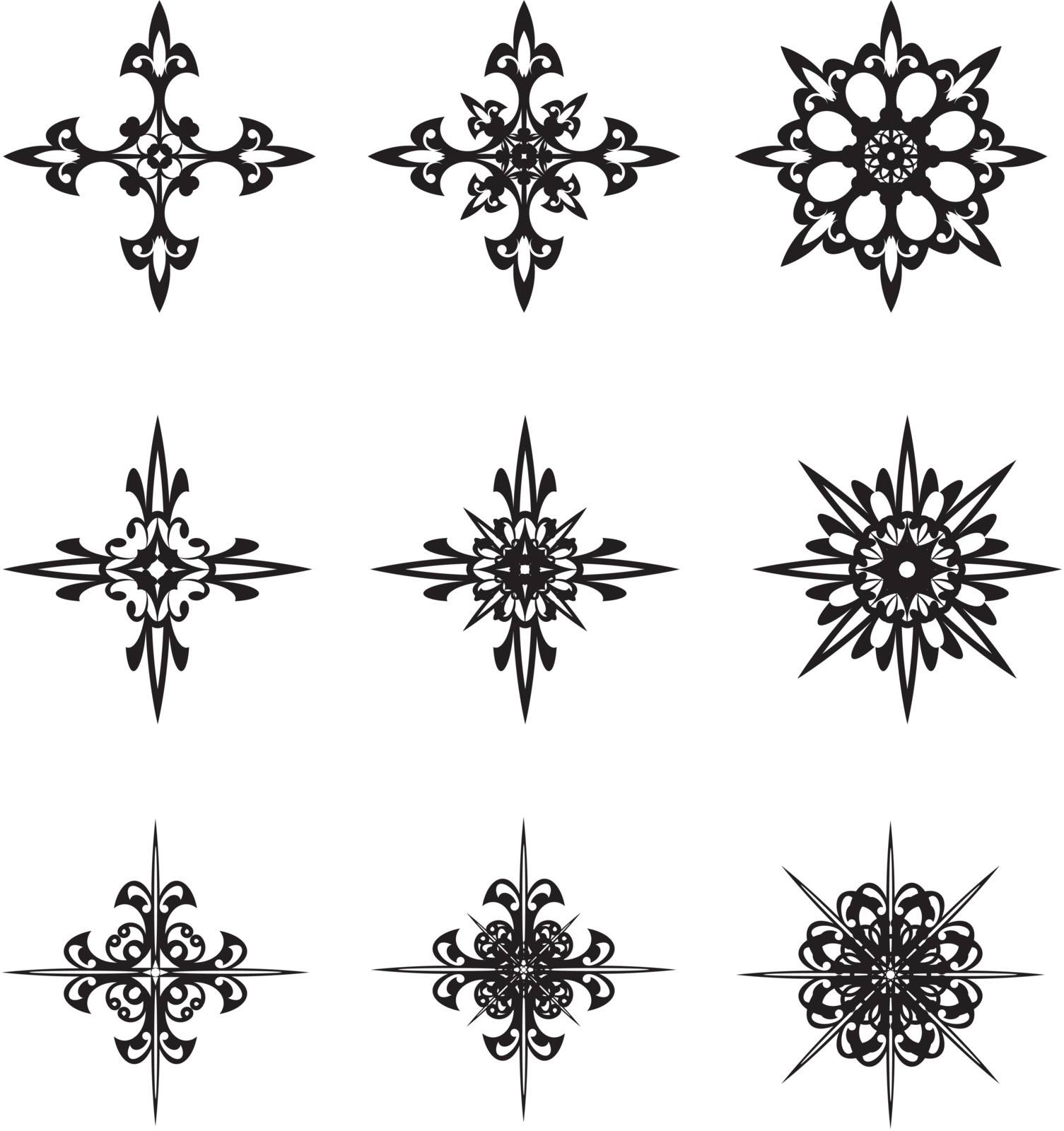 set of stylized graphics of stars