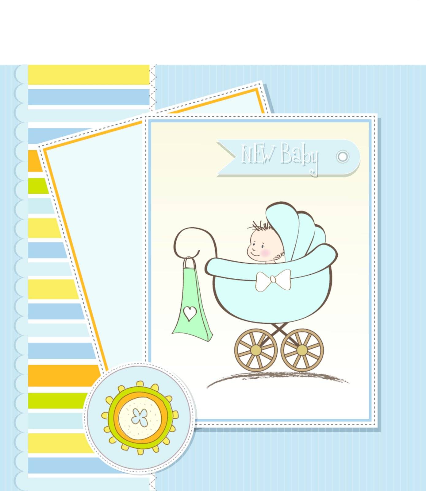 baby boy announcement card with baby and pram by balasoiu