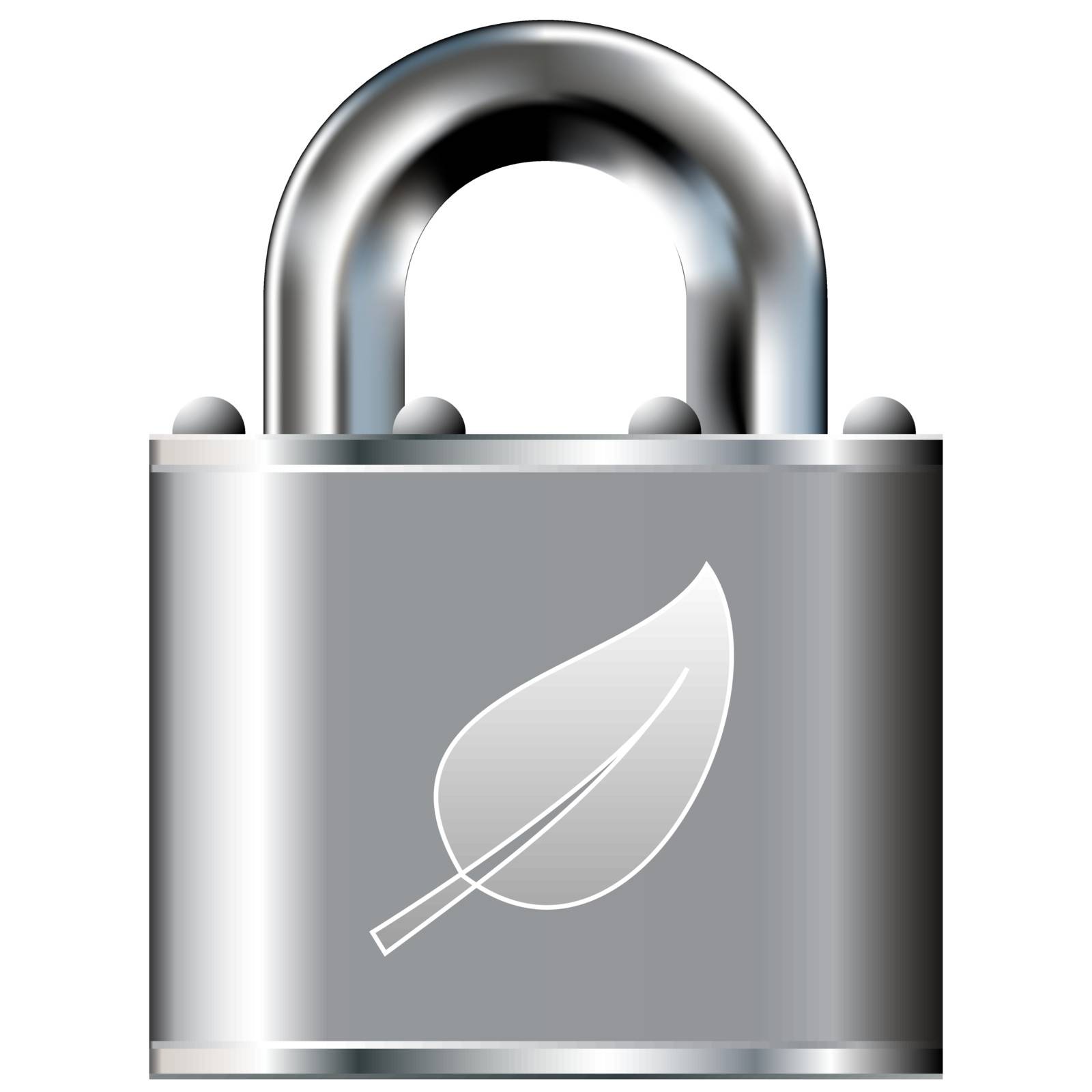 Leaf or environment icon on secure vector lock button. Suitable for use on websites, in print, and on brochures.