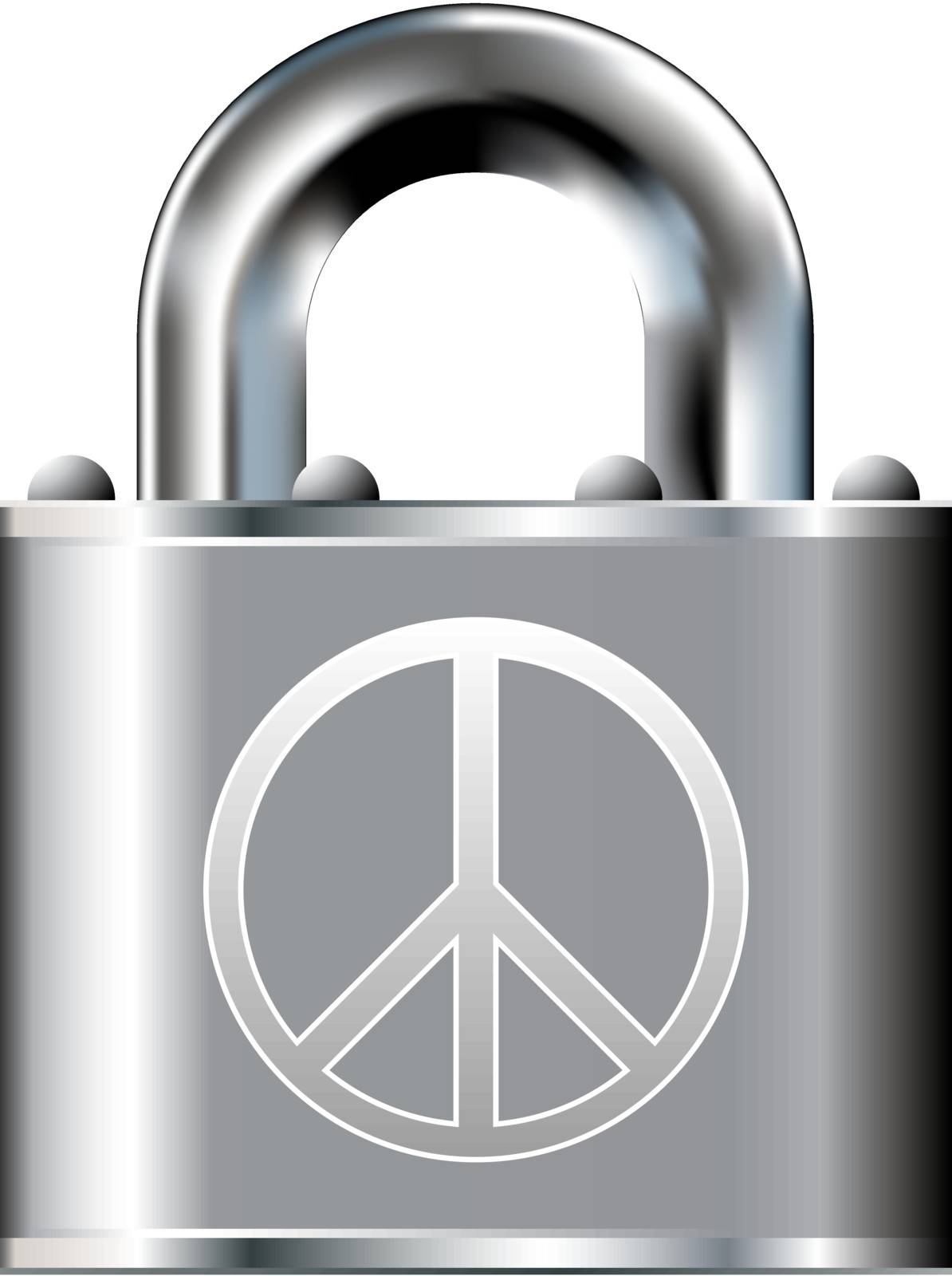 Peace and security icon on stainless steel padlock vector button