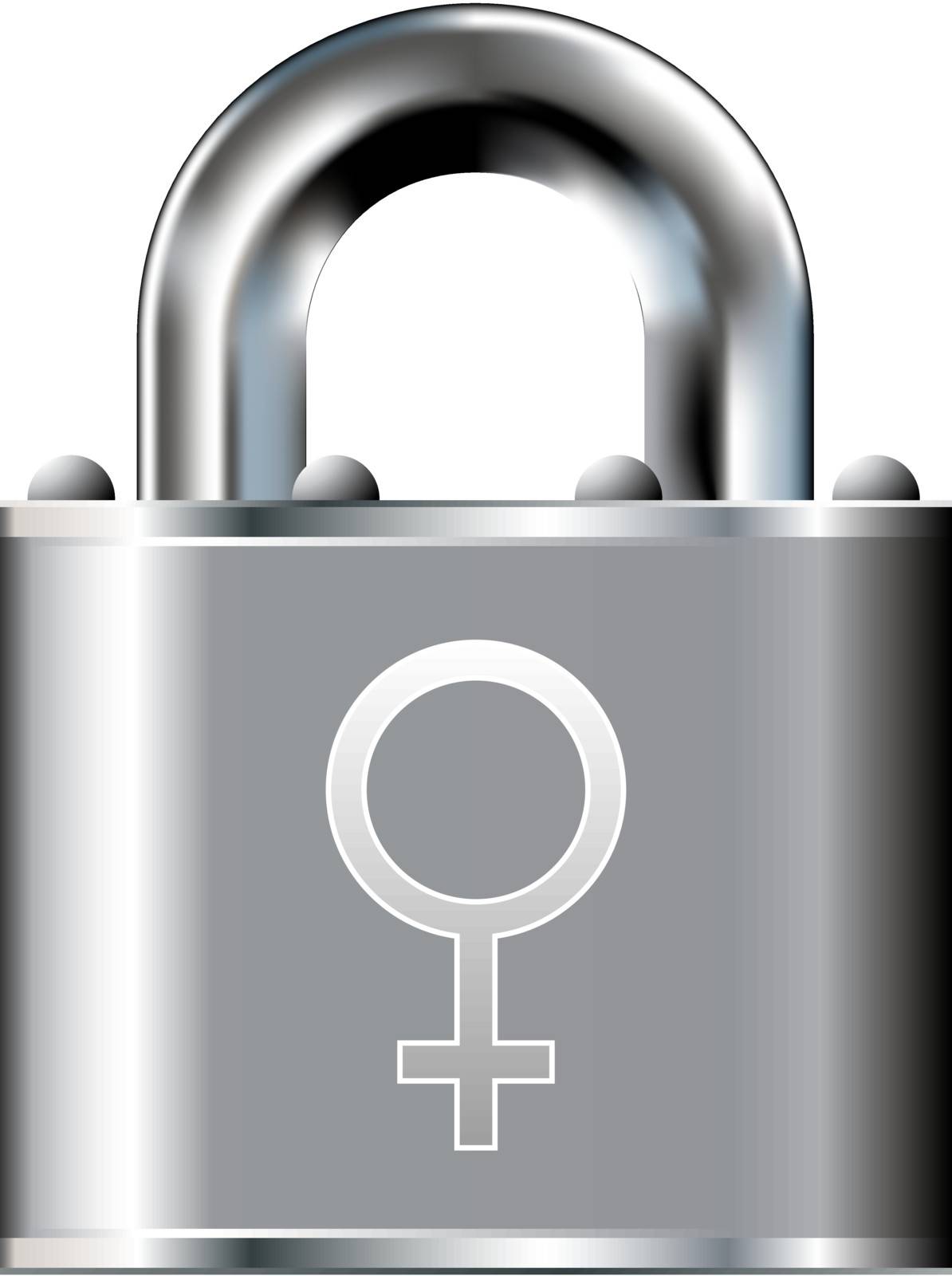 Female icon on stainless steel padlock vector button