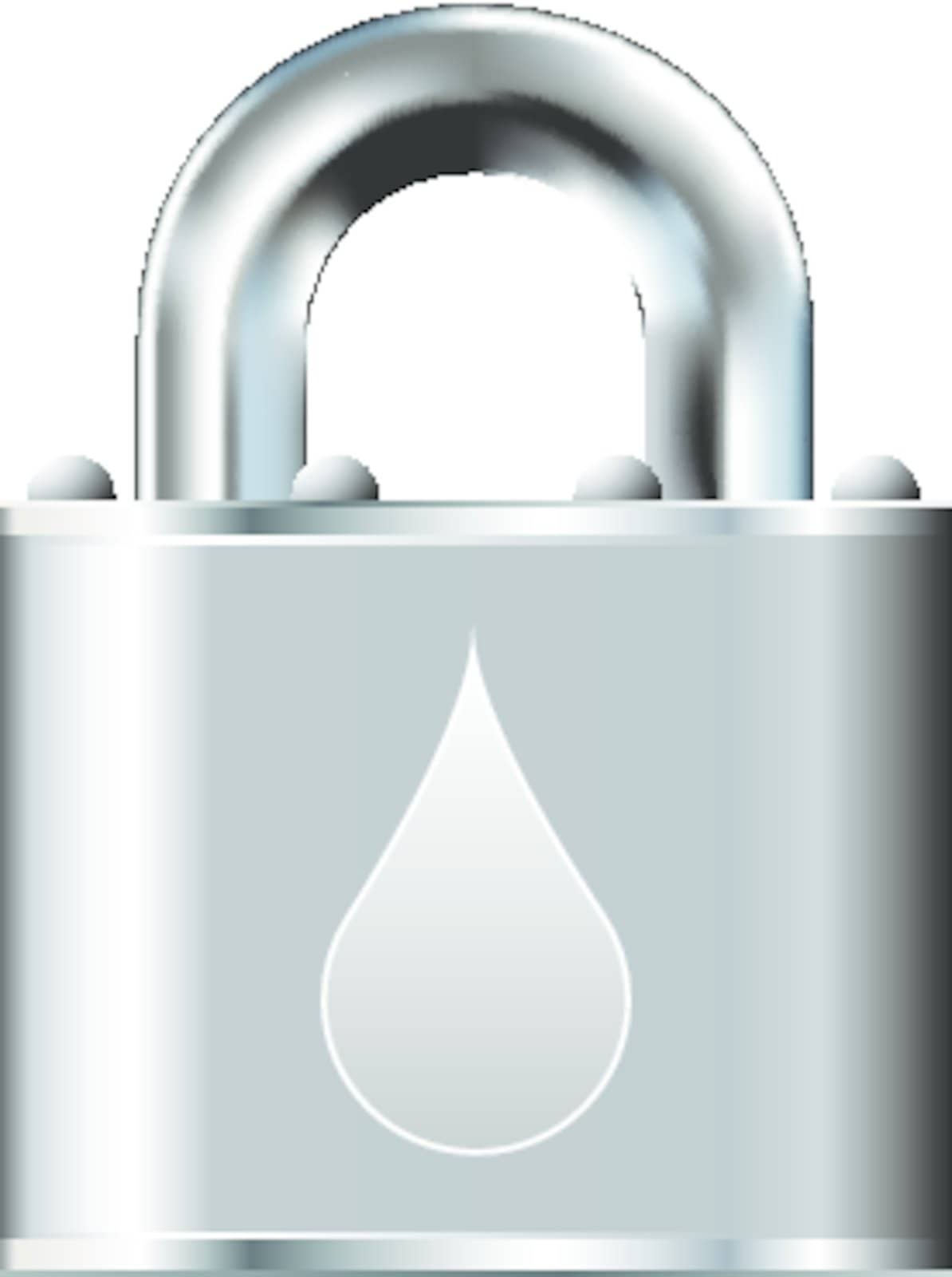 Secure water or oil supply icon on stainless steel padlock vector button