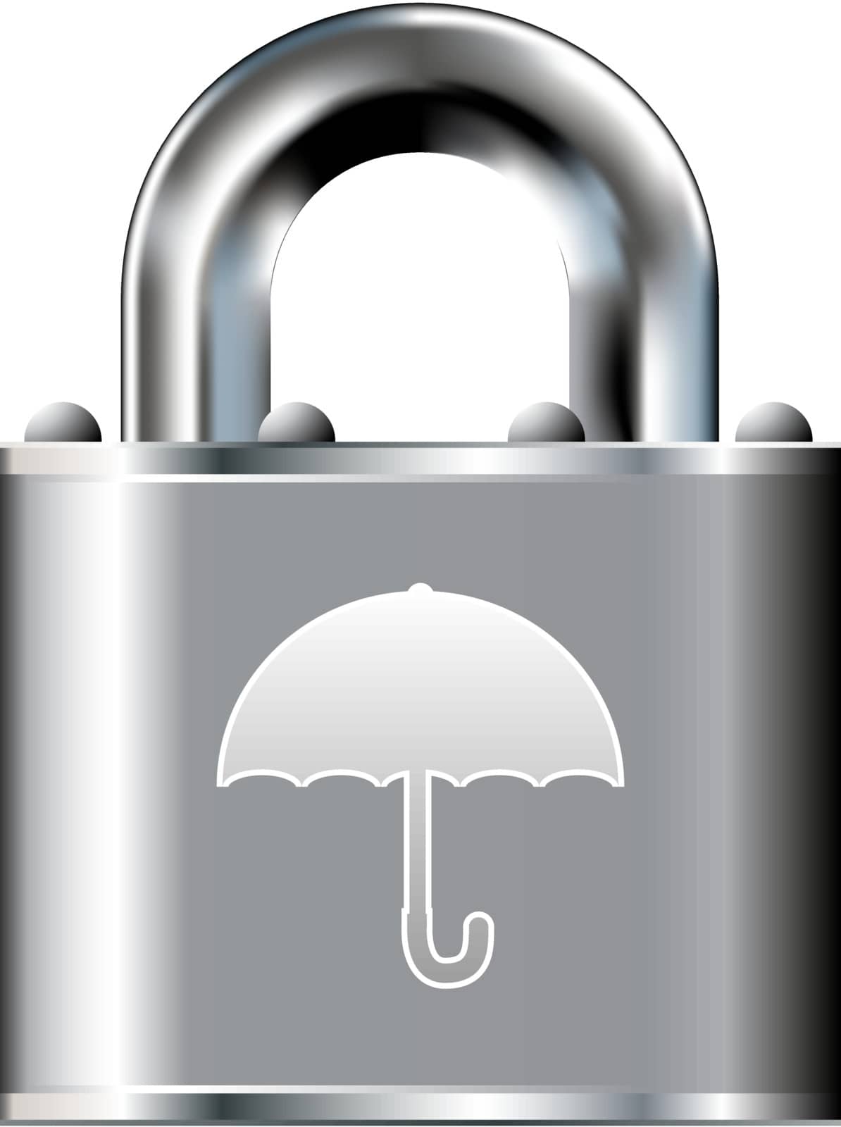 Umbrella icon on stainless steel padlock vector button