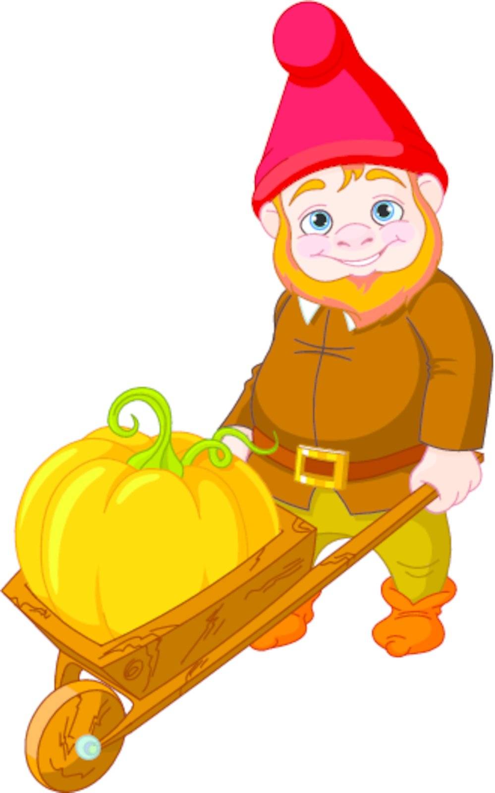 Illustration of cute Garden Gnome with wheelbarrow