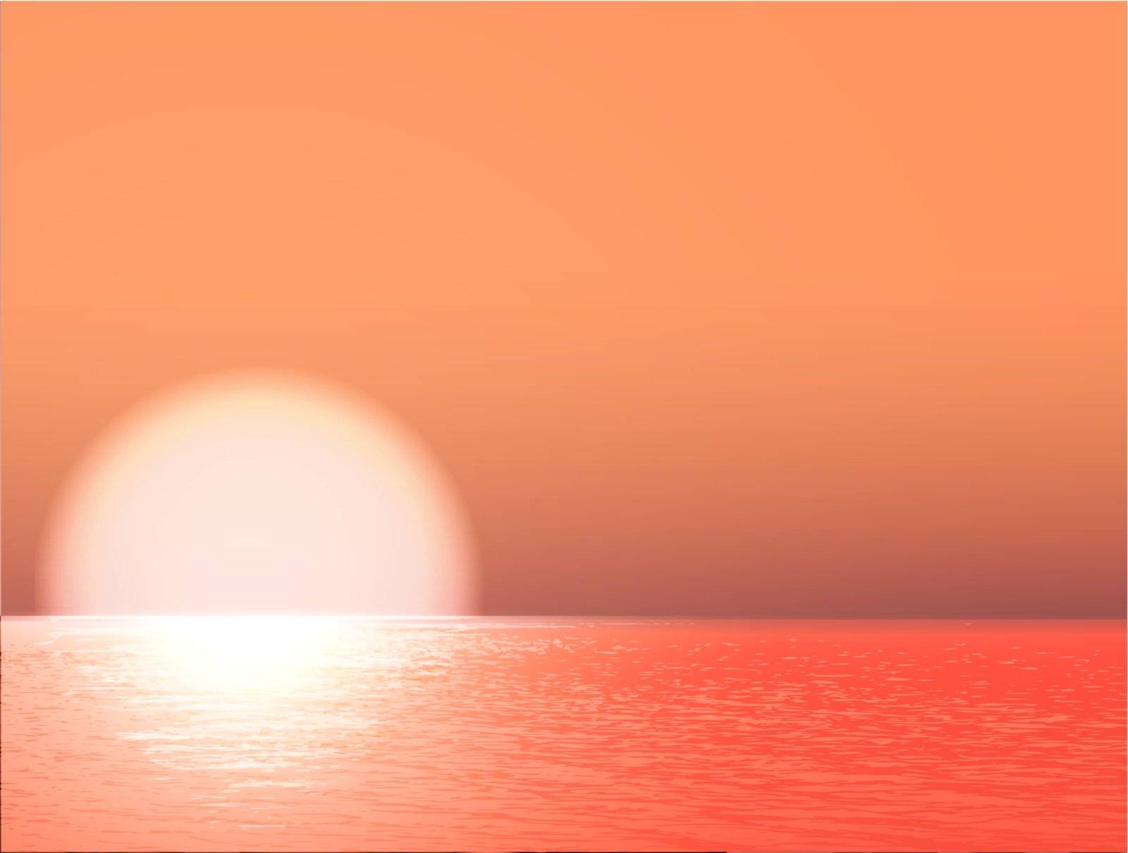 Orange Sunset at the Tranquil Sea, Horizon