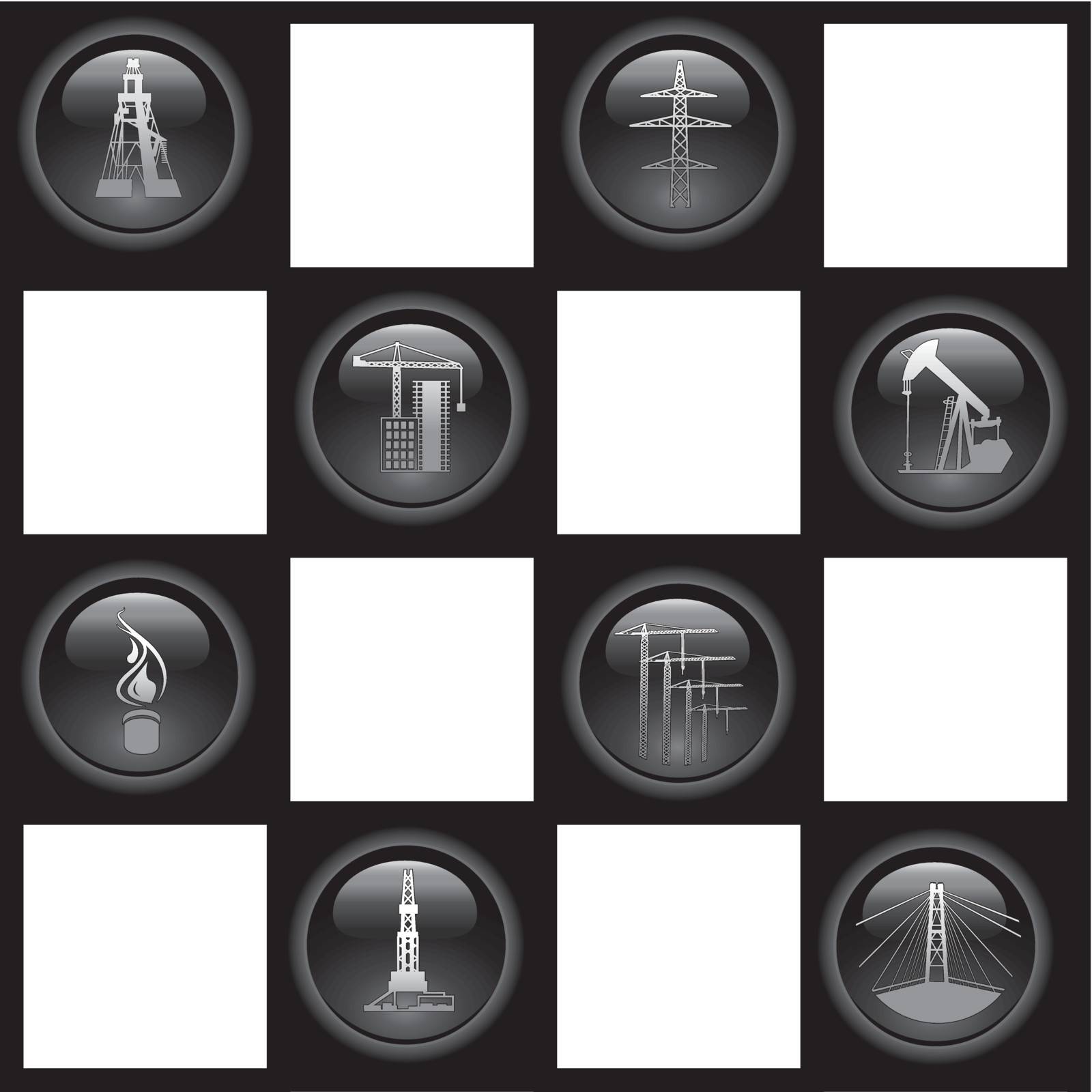 Industry icons. Set of the eight icons over chess. Vector illustration.