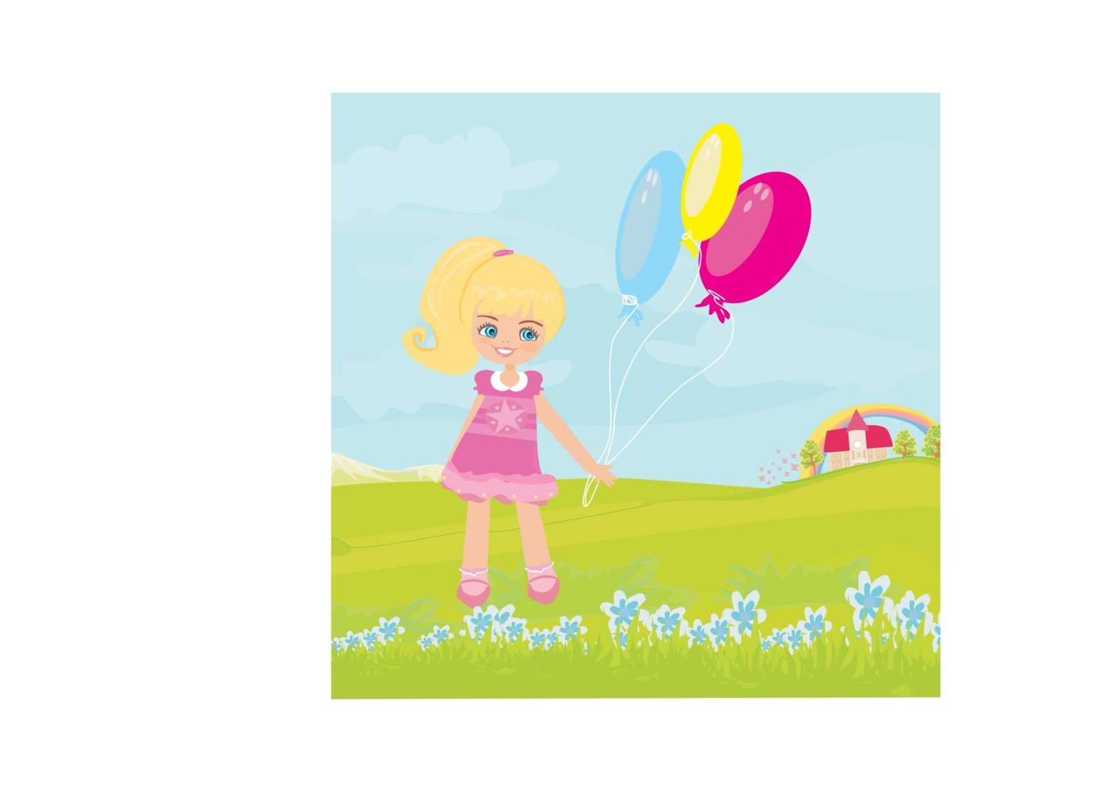 Happy little girl with balloons. by JackyBrown